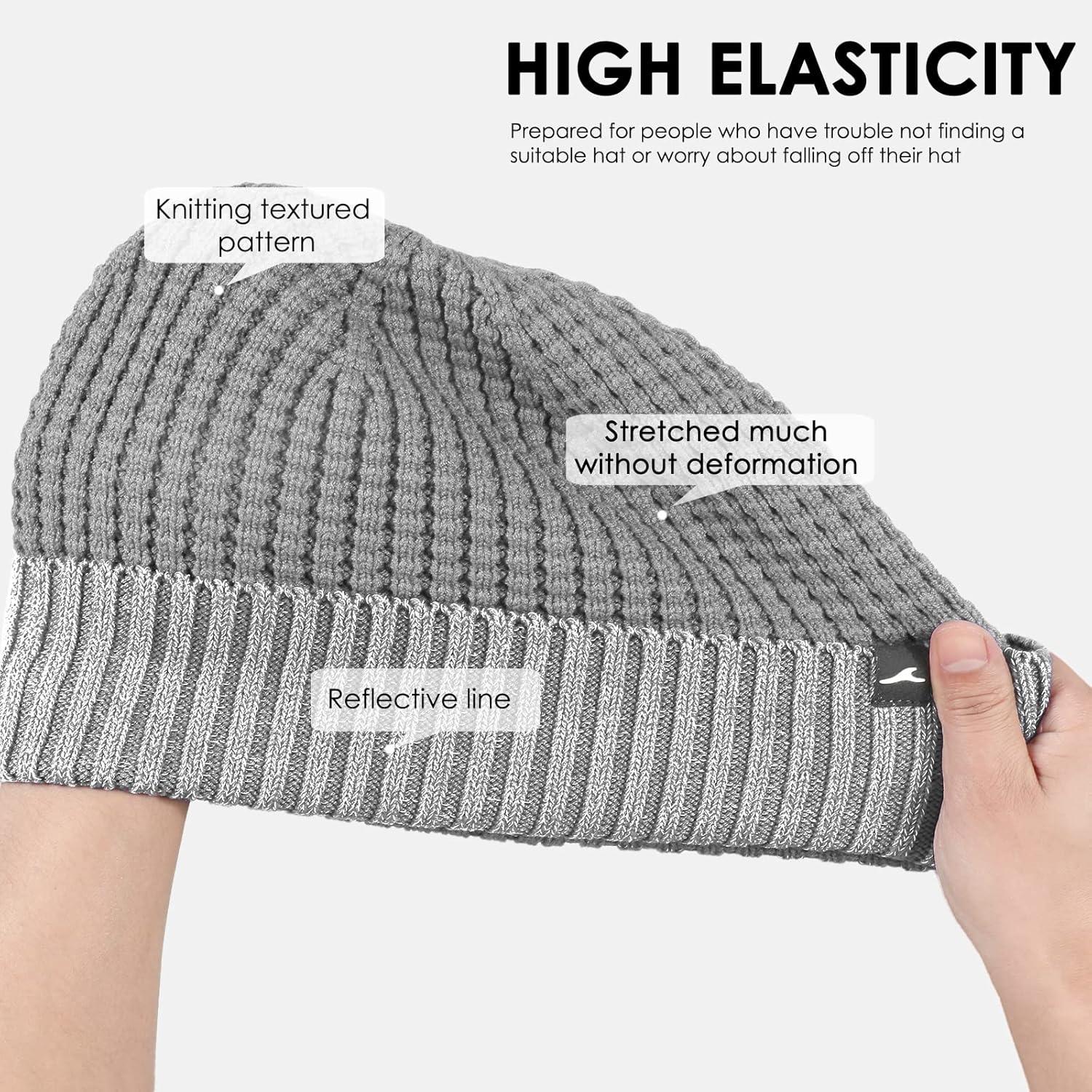 imageAchiou Winter Reflective Beanie Hat for Men Women Warm Cuffed Winter Knit Hat Cap for Running Outdoor Sports High VisibilityGrey