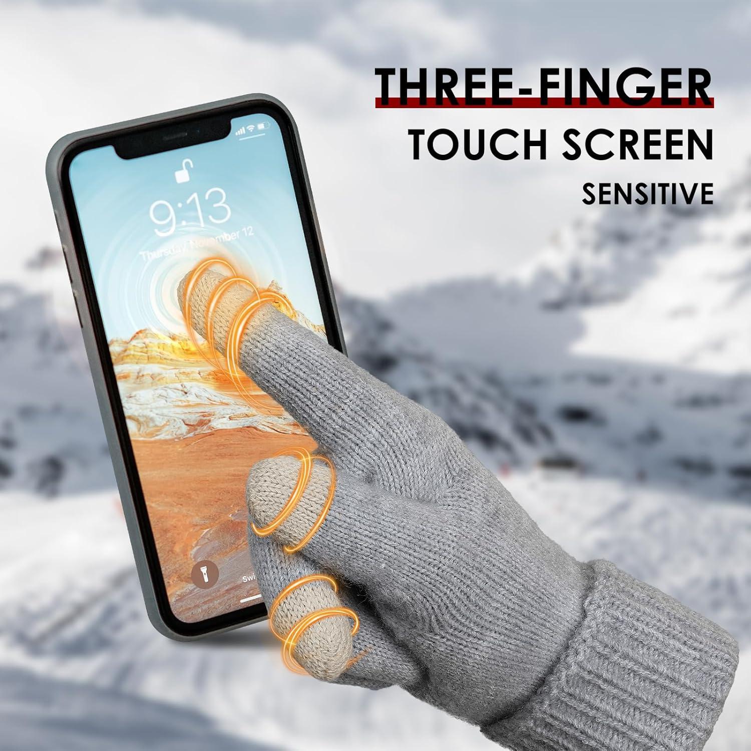 imageAchiou Women Winter Gloves Touch Screen Texting Gloves Elastic Soft Warm Knit Lined One SizeLight Gray