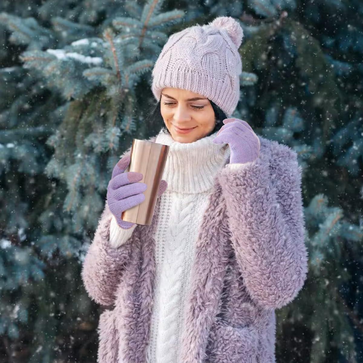 imageAchiou Women Winter Gloves Touch Screen Texting Gloves Elastic Soft Warm Knit Lined One SizePurple