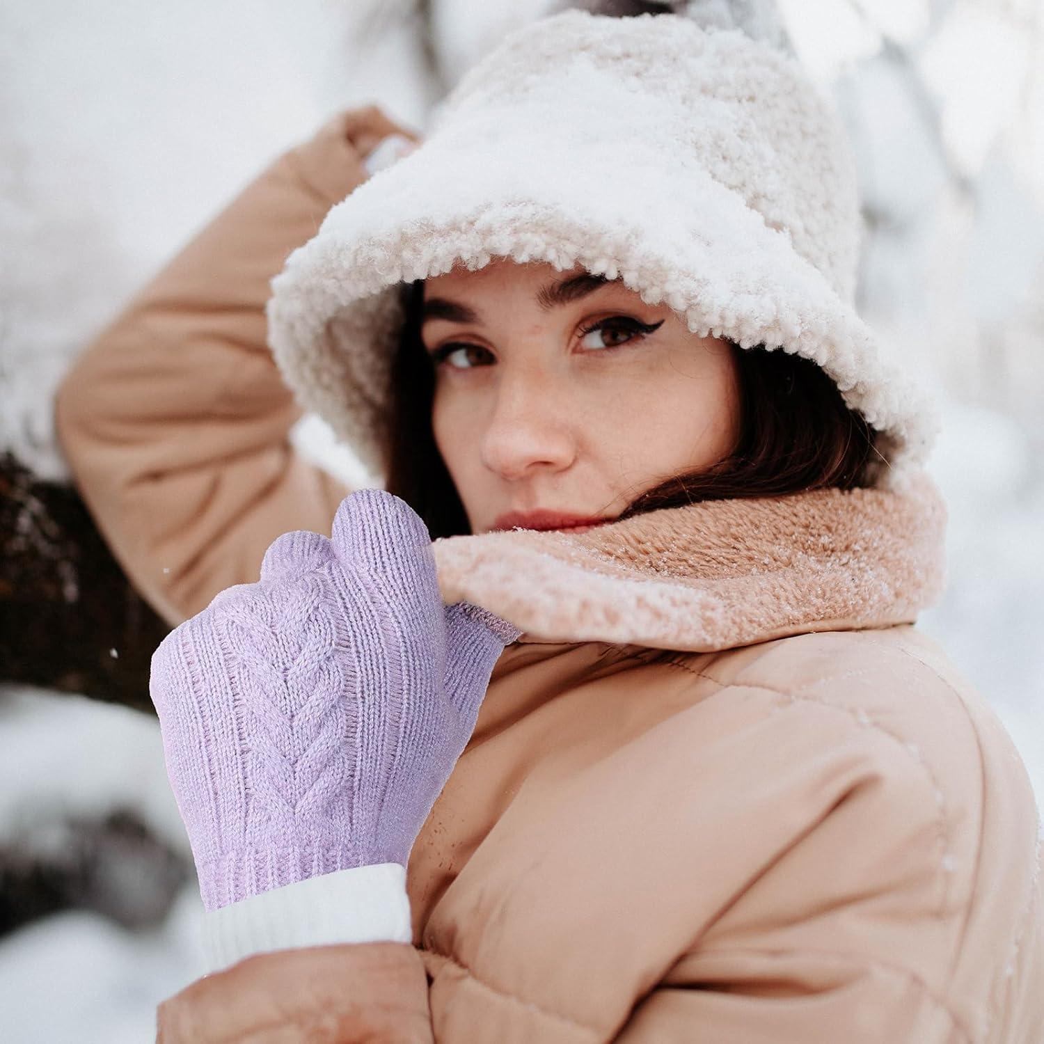 imageAchiou Women Winter Gloves Touch Screen Texting Gloves Elastic Soft Warm Knit Lined One SizePurple