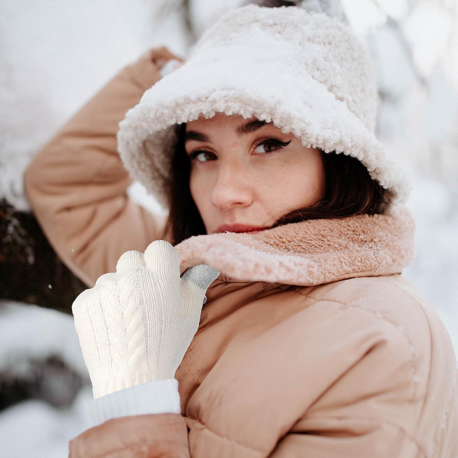 imageAchiou Women Winter Gloves Touch Screen Texting Gloves Elastic Soft Warm Knit Lined One SizeWhite