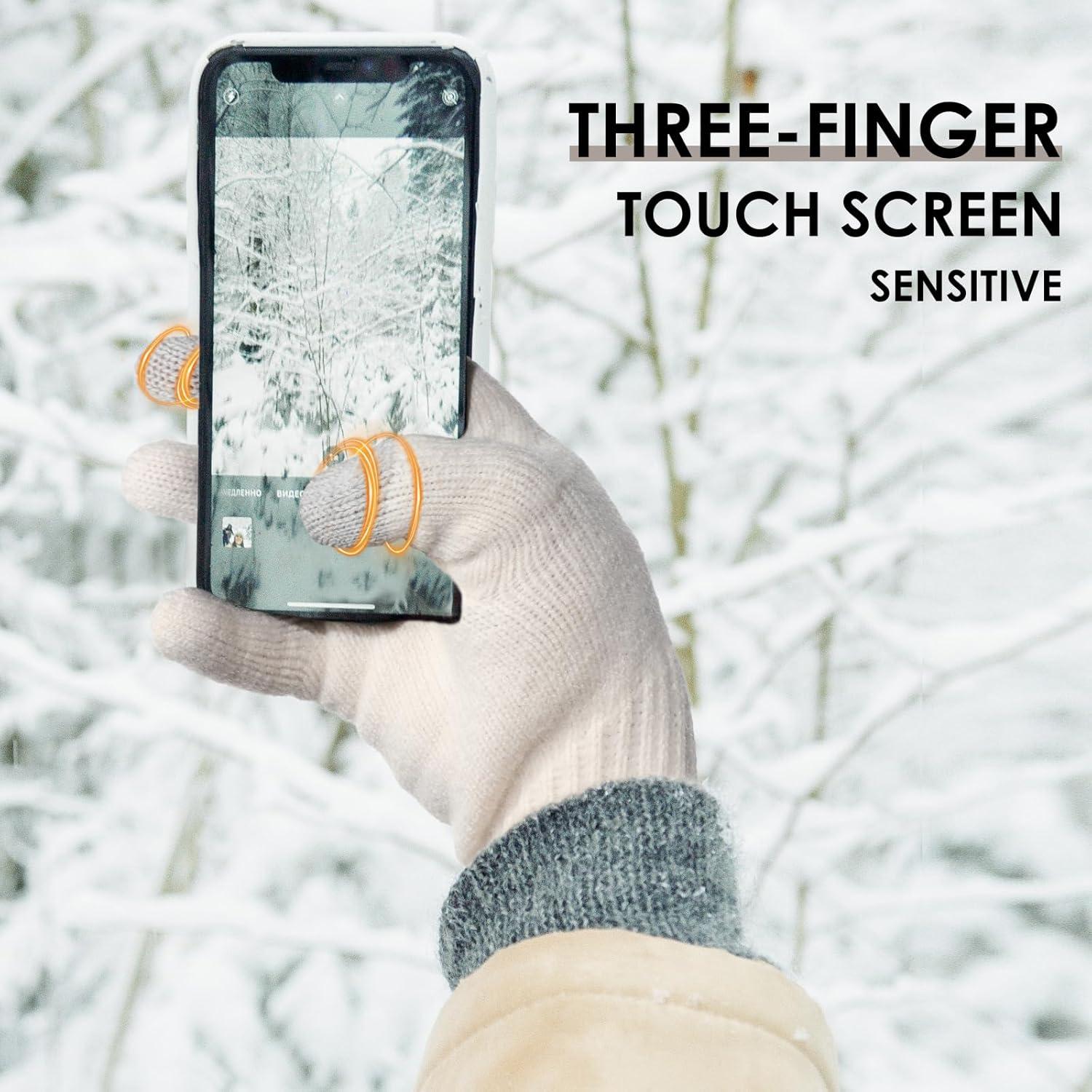 imageAchiou Women Winter Gloves Touch Screen Texting Gloves Elastic Soft Warm Knit Lined One SizeWhite