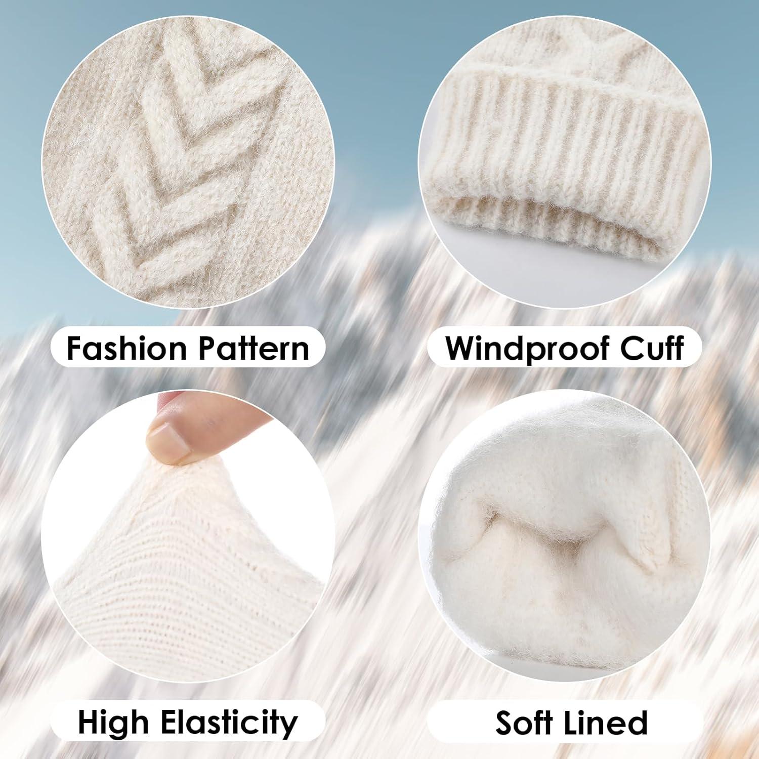 imageAchiou Women Winter Gloves Touch Screen Texting Gloves Elastic Soft Warm Knit Lined One SizeWhite