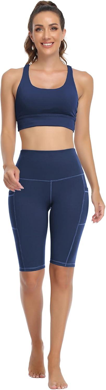 imageLZYVOO 4 Pack Womens Biker Shorts with Pockets High Waist Workout Yoga Shorts for WomenBlacDgreyNavBurXL