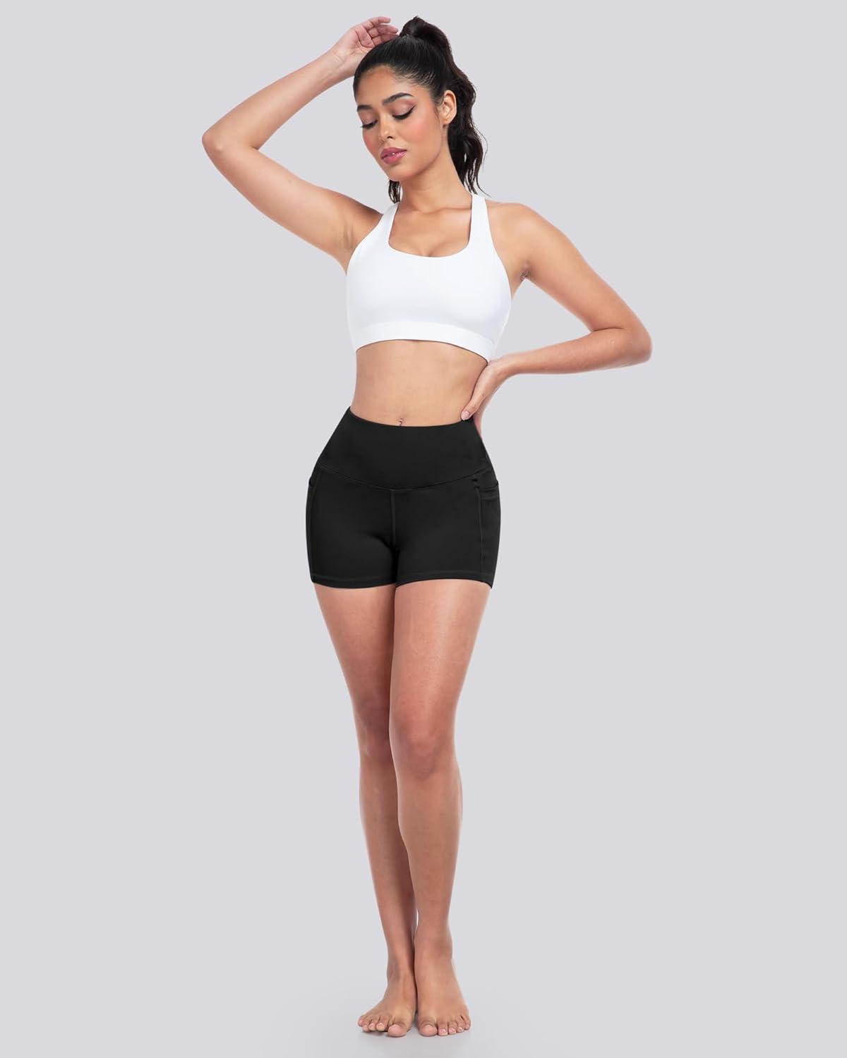 imageLZYVOO Biker Spandex Shorts Women High Waisted Tummy Control Workout Yoga Shorts with Pockets5packs BlackBlackBlackBlackBlack