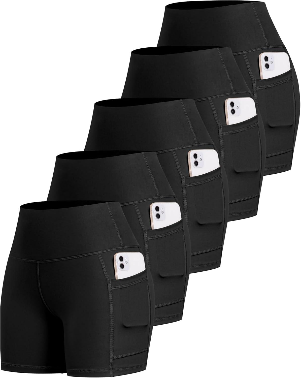 imageLZYVOO Biker Spandex Shorts Women High Waisted Tummy Control Workout Yoga Shorts with Pockets5packs BlackBlackBlackBlackBlack