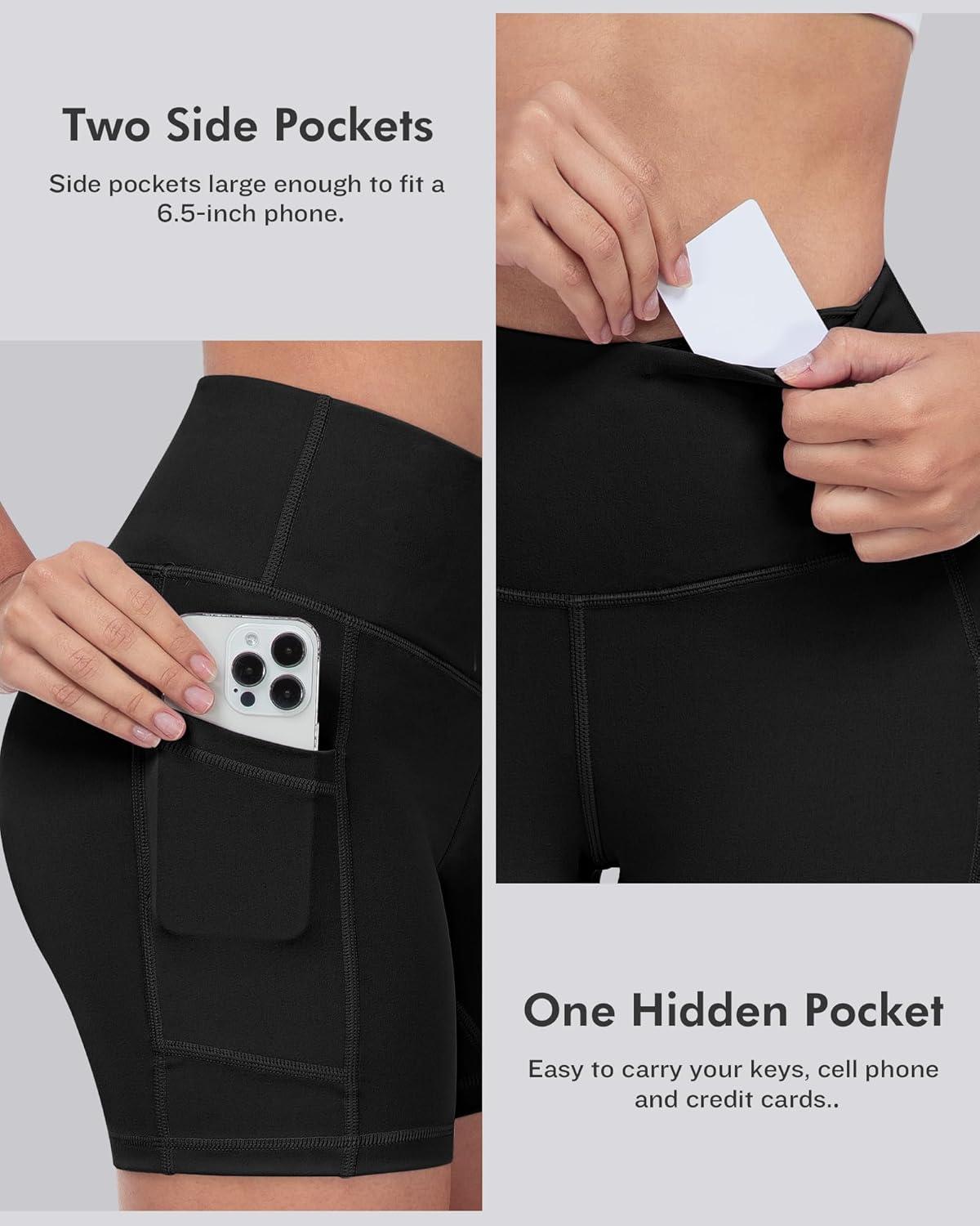 imageLZYVOO Biker Spandex Shorts Women High Waisted Tummy Control Workout Yoga Shorts with Pockets5packs BlackBlackBlackBlackBlack