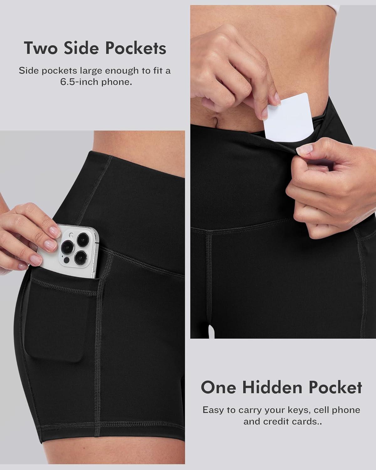 imageLZYVOO Biker Spandex Shorts Women High Waisted Tummy Control Workout Yoga Shorts with Pockets5packs BlackBlackBlackBlackBlack