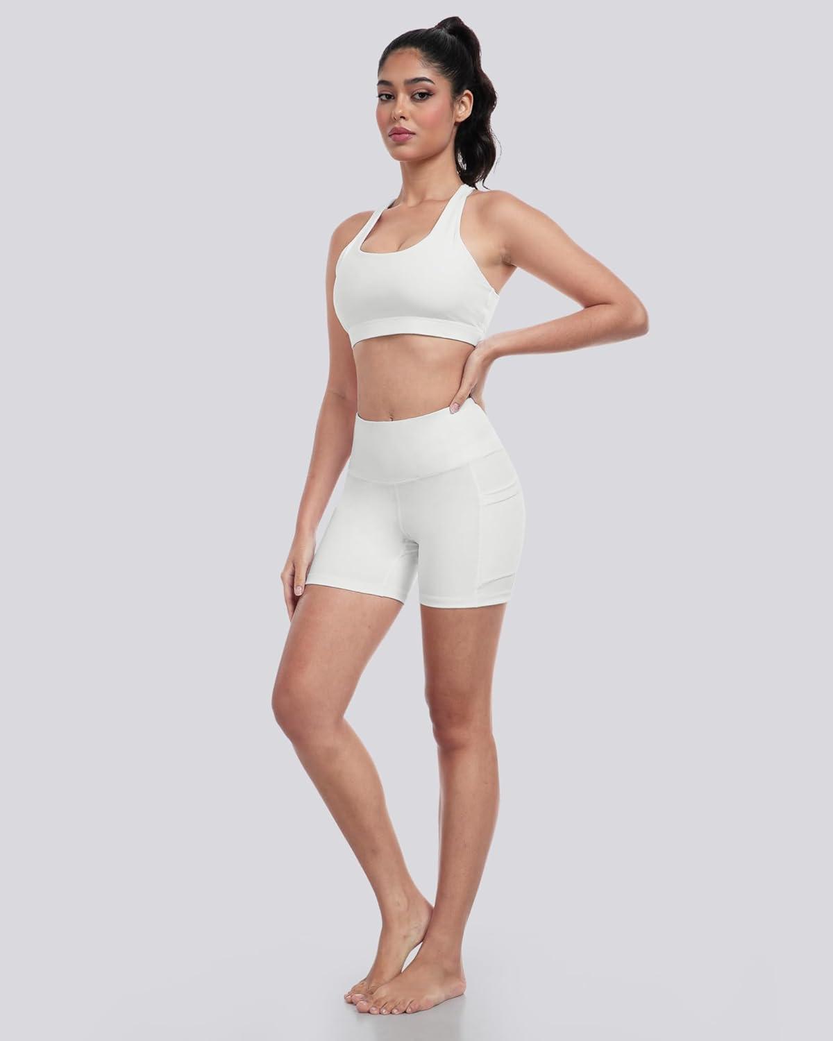 imageLZYVOO Biker Spandex Shorts Women High Waisted Tummy Control Workout Yoga Shorts with Pockets5packs BlackBlackBlackNudeWhite