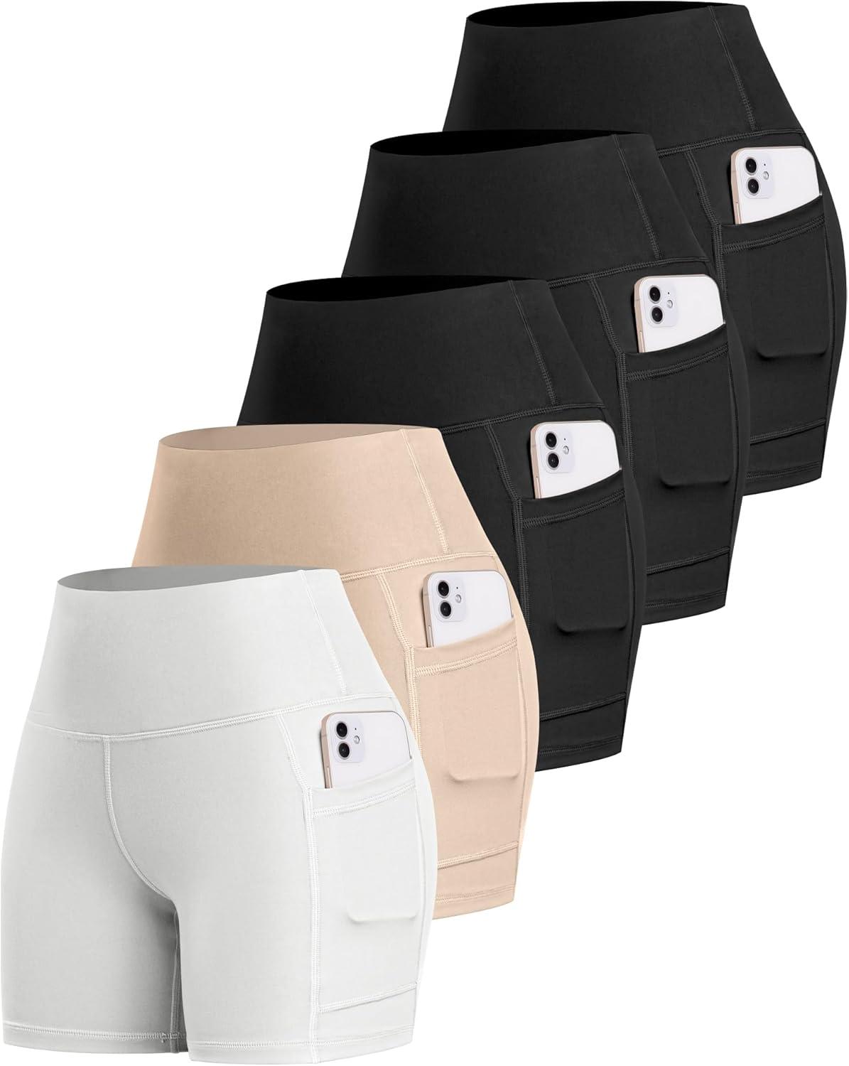 imageLZYVOO Biker Spandex Shorts Women High Waisted Tummy Control Workout Yoga Shorts with Pockets5packs BlackBlackBlackNudeWhite