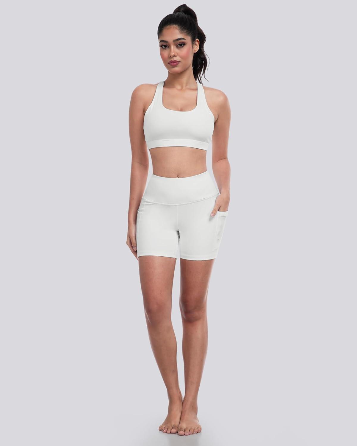 imageLZYVOO Biker Spandex Shorts Women High Waisted Tummy Control Workout Yoga Shorts with Pockets5packs BlackBlackBlackNudeWhite