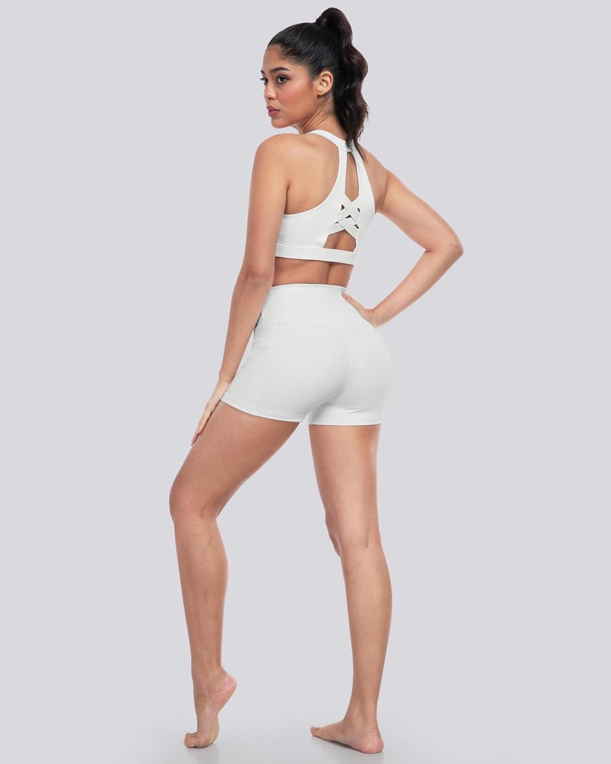 imageLZYVOO Biker Spandex Shorts Women High Waisted Tummy Control Workout Yoga Shorts with Pockets5packs BlackBlackBlackNudeWhite