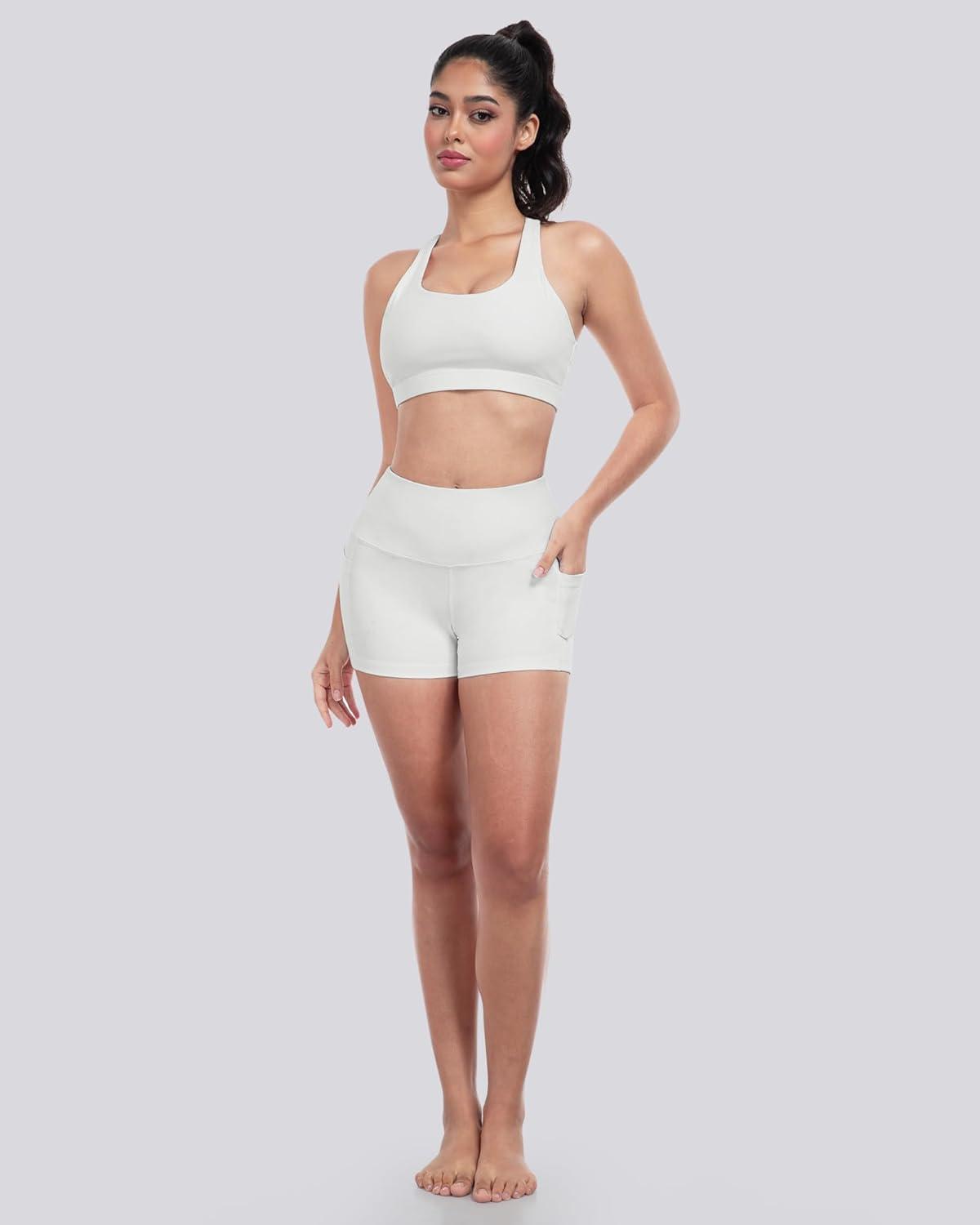 imageLZYVOO Biker Spandex Shorts Women High Waisted Tummy Control Workout Yoga Shorts with Pockets5packs BlackBlackBlackNudeWhite