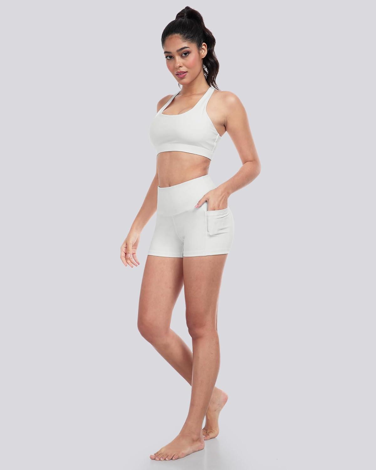 imageLZYVOO Biker Spandex Shorts Women High Waisted Tummy Control Workout Yoga Shorts with Pockets5packs BlackBlackBlackNudeWhite