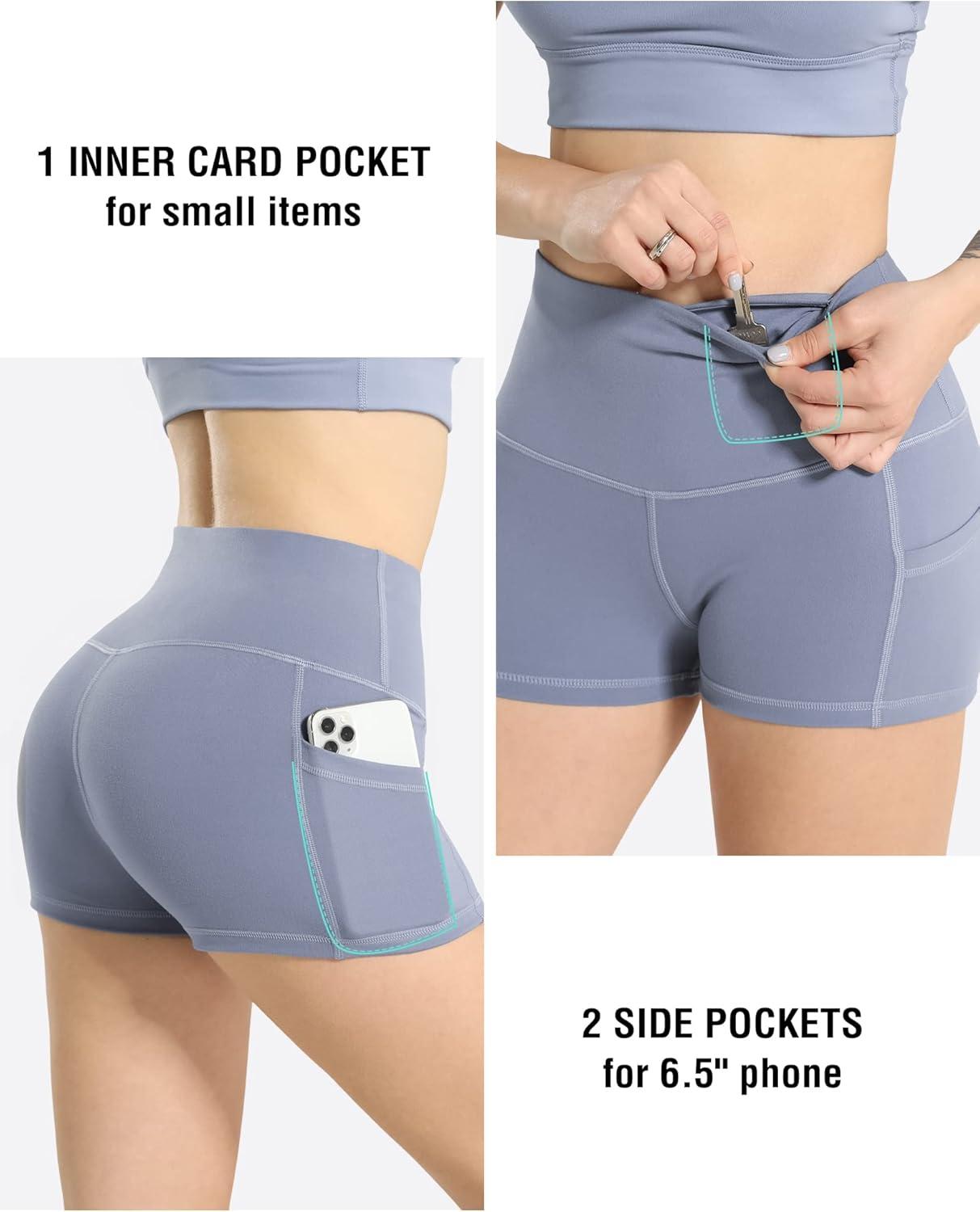 imageLZYVOO Biker Spandex Shorts Women High Waisted Tummy Control Workout Yoga Shorts with Pockets5packs BlackCrimson LakeKale GreenBlueWhite