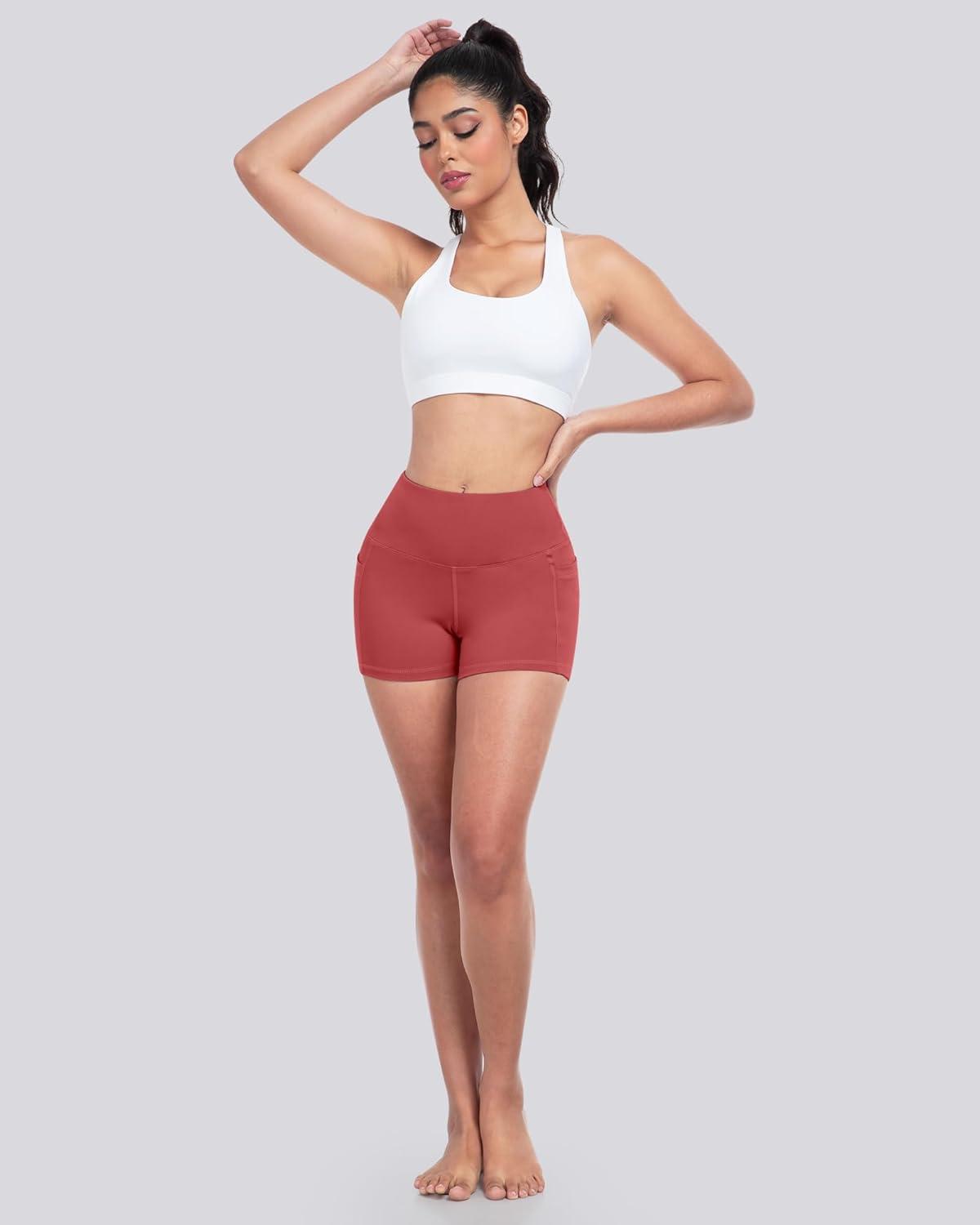 imageLZYVOO Biker Spandex Shorts Women High Waisted Tummy Control Workout Yoga Shorts with Pockets5packs BlackCrimson LakeKale GreenBlueWhite