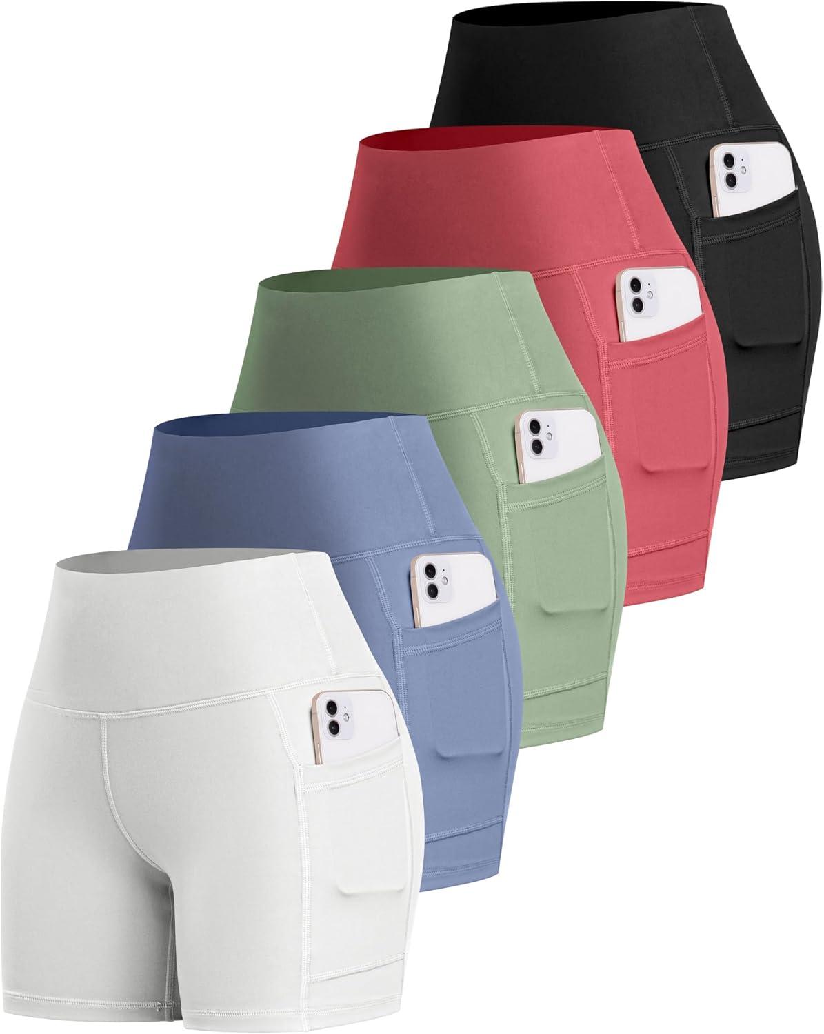 imageLZYVOO Biker Spandex Shorts Women High Waisted Tummy Control Workout Yoga Shorts with Pockets5packs BlackCrimson LakeKale GreenBlueWhite