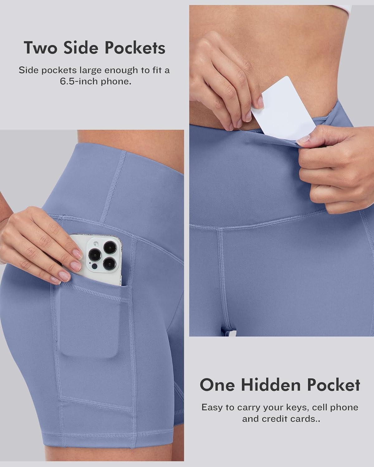 imageLZYVOO Biker Spandex Shorts Women High Waisted Tummy Control Workout Yoga Shorts with Pockets5packs BlackCrimson LakeKale GreenBlueWhite