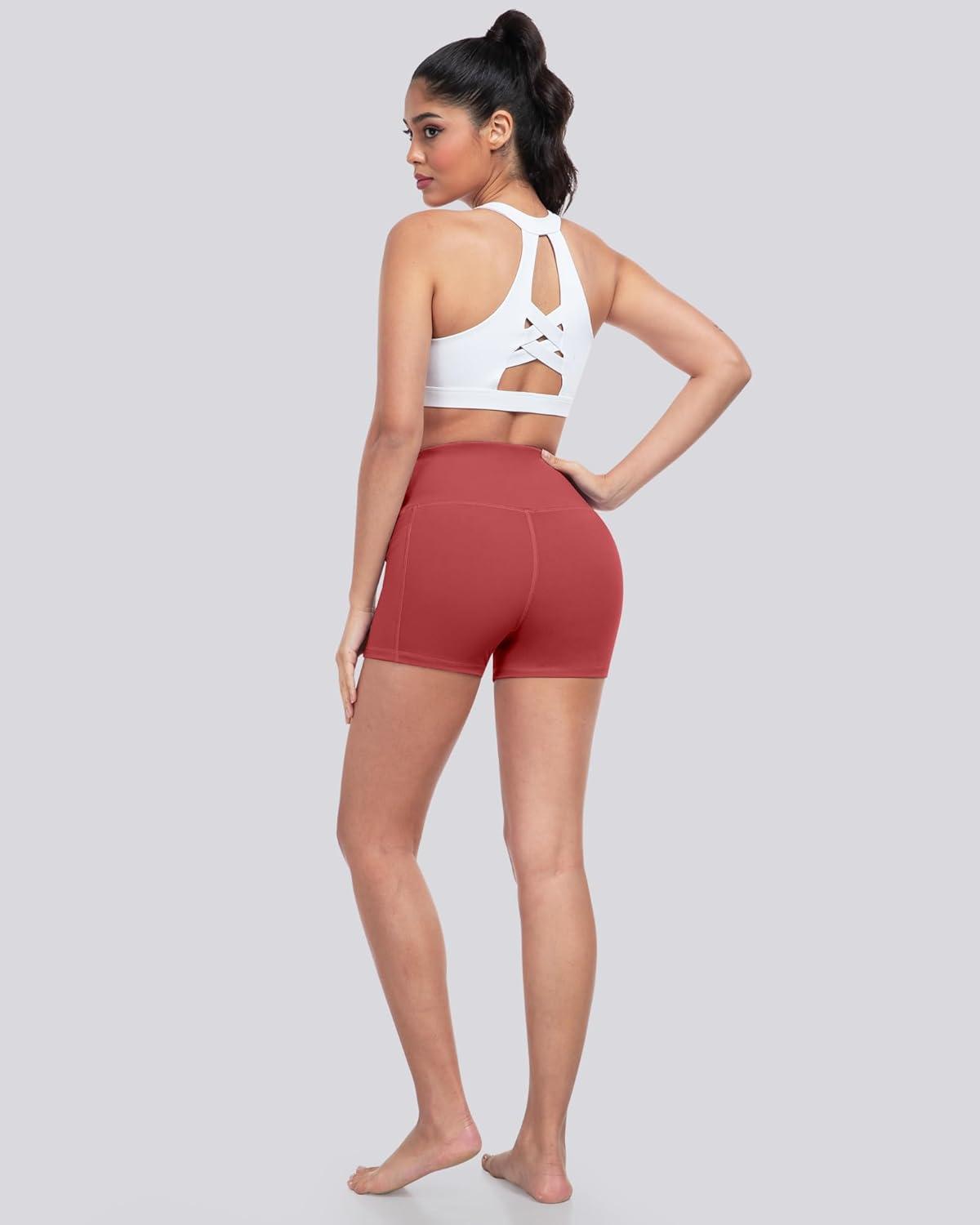 imageLZYVOO Biker Spandex Shorts Women High Waisted Tummy Control Workout Yoga Shorts with Pockets5packs BlackCrimson LakeKale GreenBlueWhite