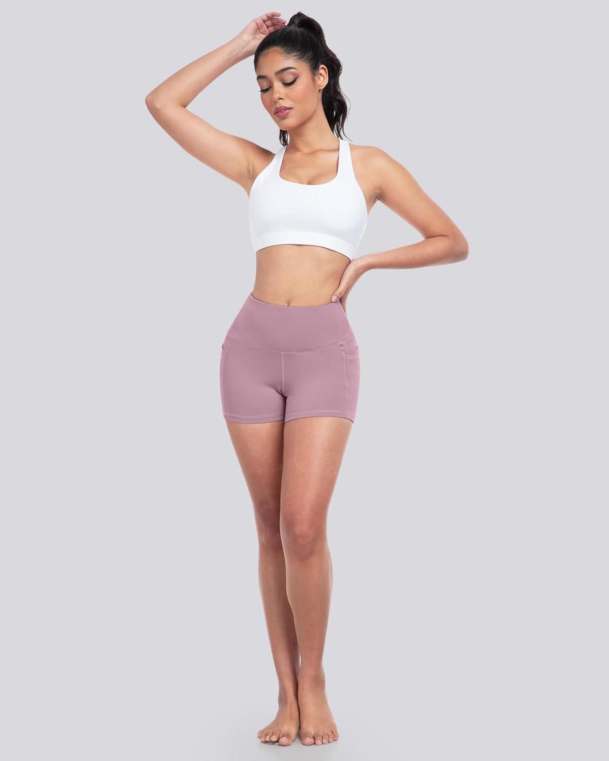 imageLZYVOO Biker Spandex Shorts Women High Waisted Tummy Control Workout Yoga Shorts with Pockets5packs BlackDark GrayTealBluePink