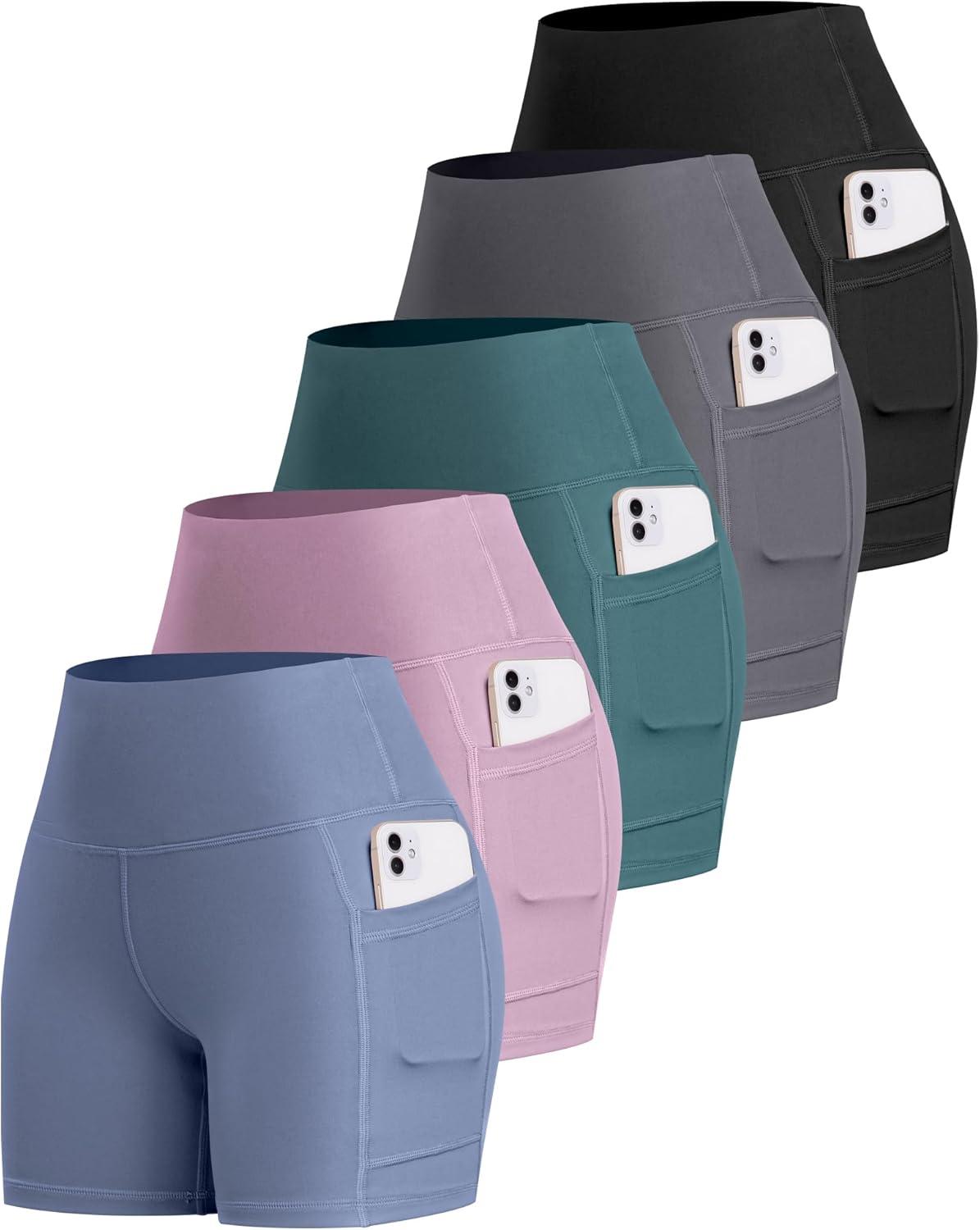 imageLZYVOO Biker Spandex Shorts Women High Waisted Tummy Control Workout Yoga Shorts with Pockets5packs BlackDark GrayTealBluePink