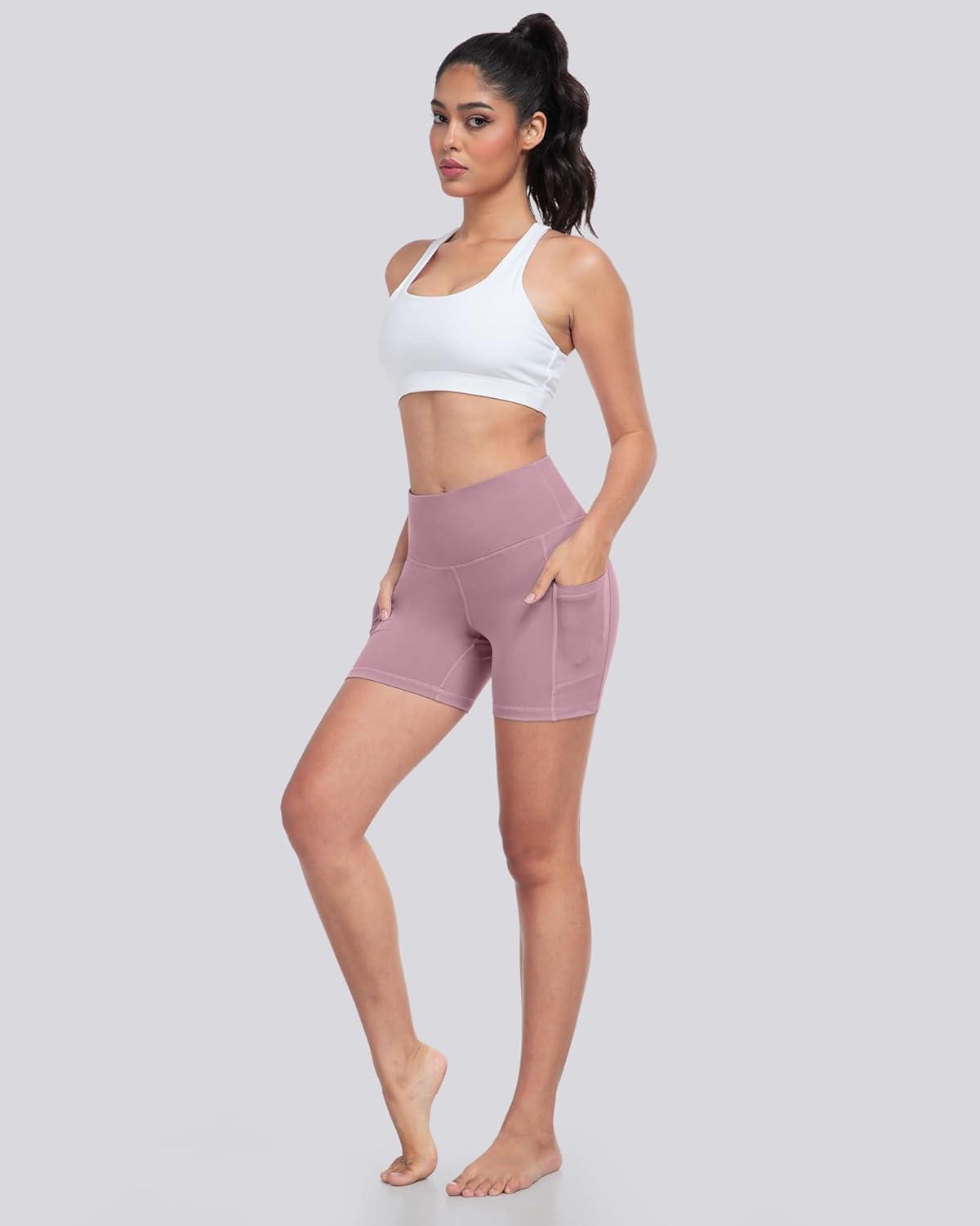 imageLZYVOO Biker Spandex Shorts Women High Waisted Tummy Control Workout Yoga Shorts with Pockets5packs BlackDark GrayTealBluePink