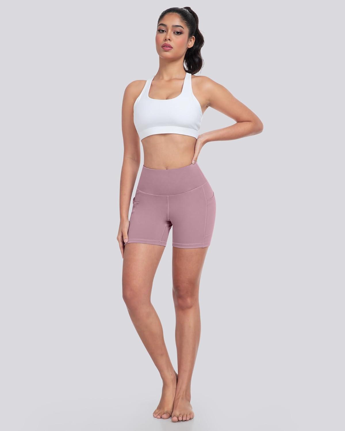 imageLZYVOO Biker Spandex Shorts Women High Waisted Tummy Control Workout Yoga Shorts with Pockets5packs BlackDark GrayTealBluePink