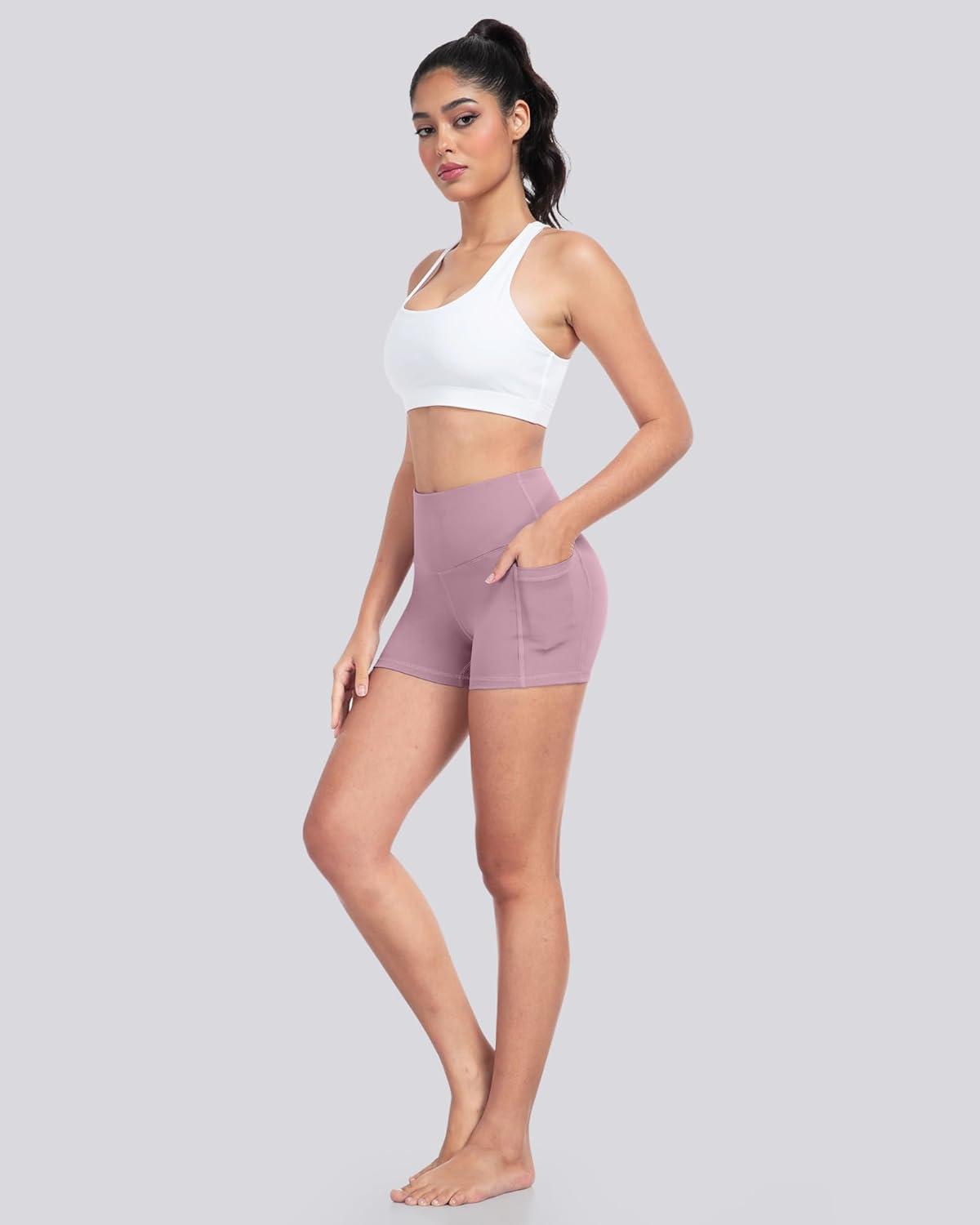 imageLZYVOO Biker Spandex Shorts Women High Waisted Tummy Control Workout Yoga Shorts with Pockets5packs BlackDark GrayTealBluePink