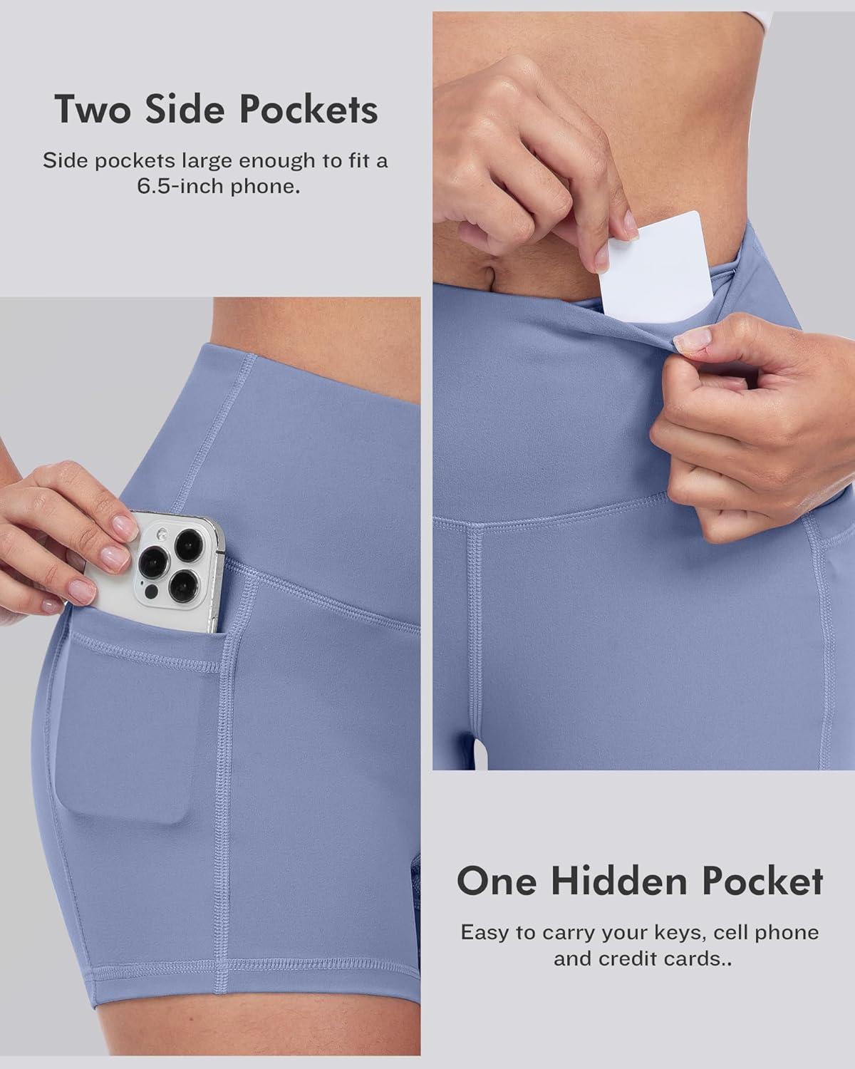 imageLZYVOO Biker Spandex Shorts Women High Waisted Tummy Control Workout Yoga Shorts with Pockets5packs BlackDark GrayTealBluePink