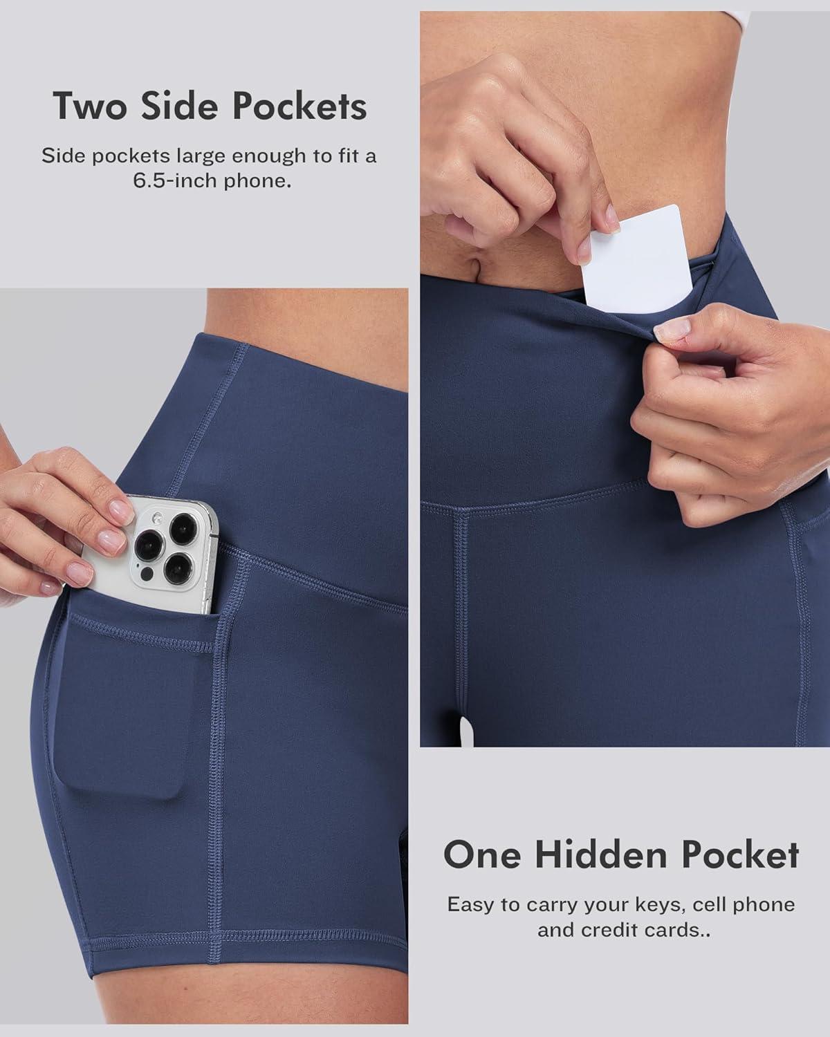 imageLZYVOO Biker Spandex Shorts Women High Waisted Tummy Control Workout Yoga Shorts with Pockets5packs BlackNavyArmy GreenDark GrayWhite