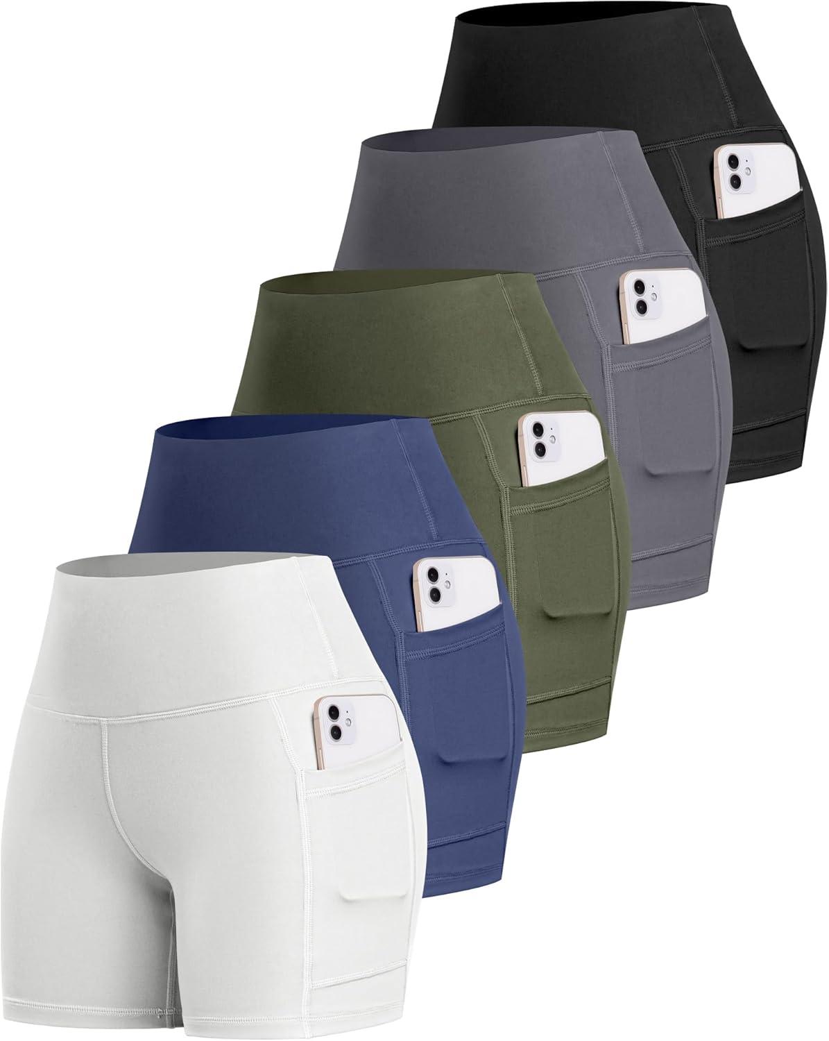 imageLZYVOO Biker Spandex Shorts Women High Waisted Tummy Control Workout Yoga Shorts with Pockets5packs BlackNavyArmy GreenDark GrayWhite