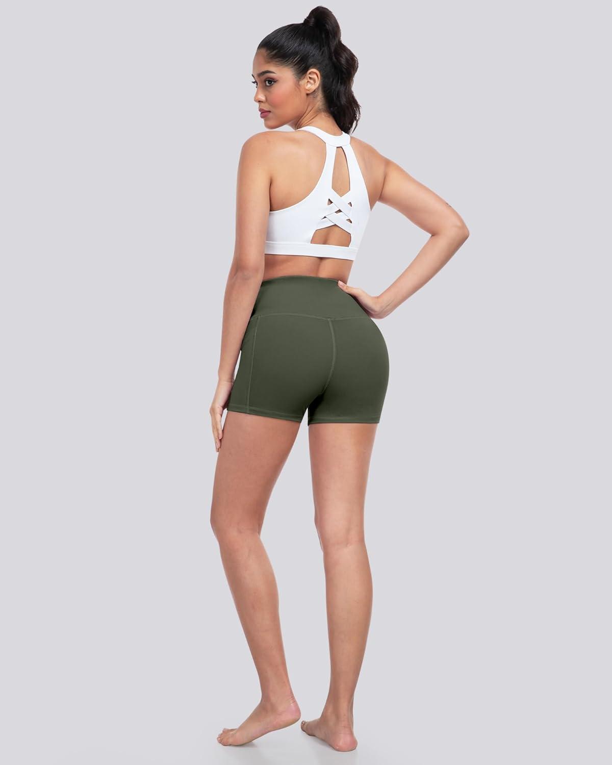 imageLZYVOO Biker Spandex Shorts Women High Waisted Tummy Control Workout Yoga Shorts with Pockets5packs BlackNavyArmy GreenDark GrayWhite