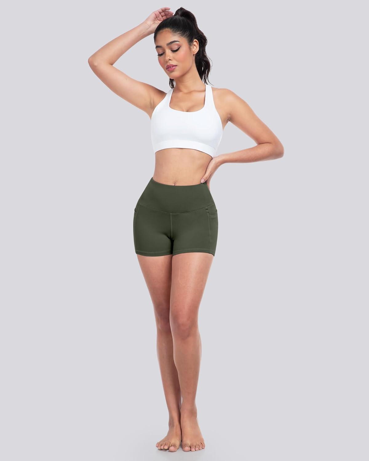 imageLZYVOO Biker Spandex Shorts Women High Waisted Tummy Control Workout Yoga Shorts with Pockets5packs BlackNavyArmy GreenDark GrayWhite