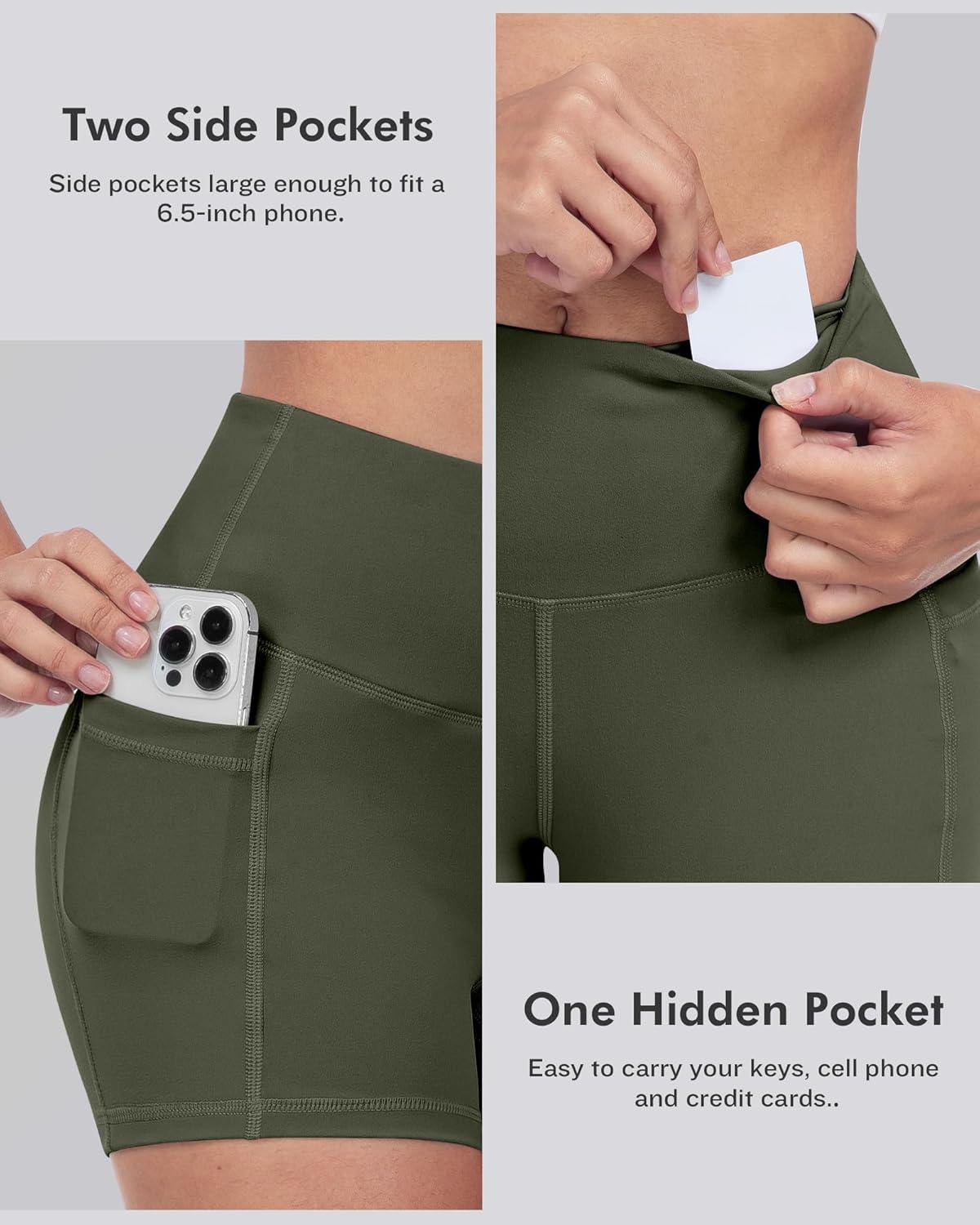 imageLZYVOO Biker Spandex Shorts Women High Waisted Tummy Control Workout Yoga Shorts with Pockets5packs BlackRed MerlotBrownNavyArmy Green