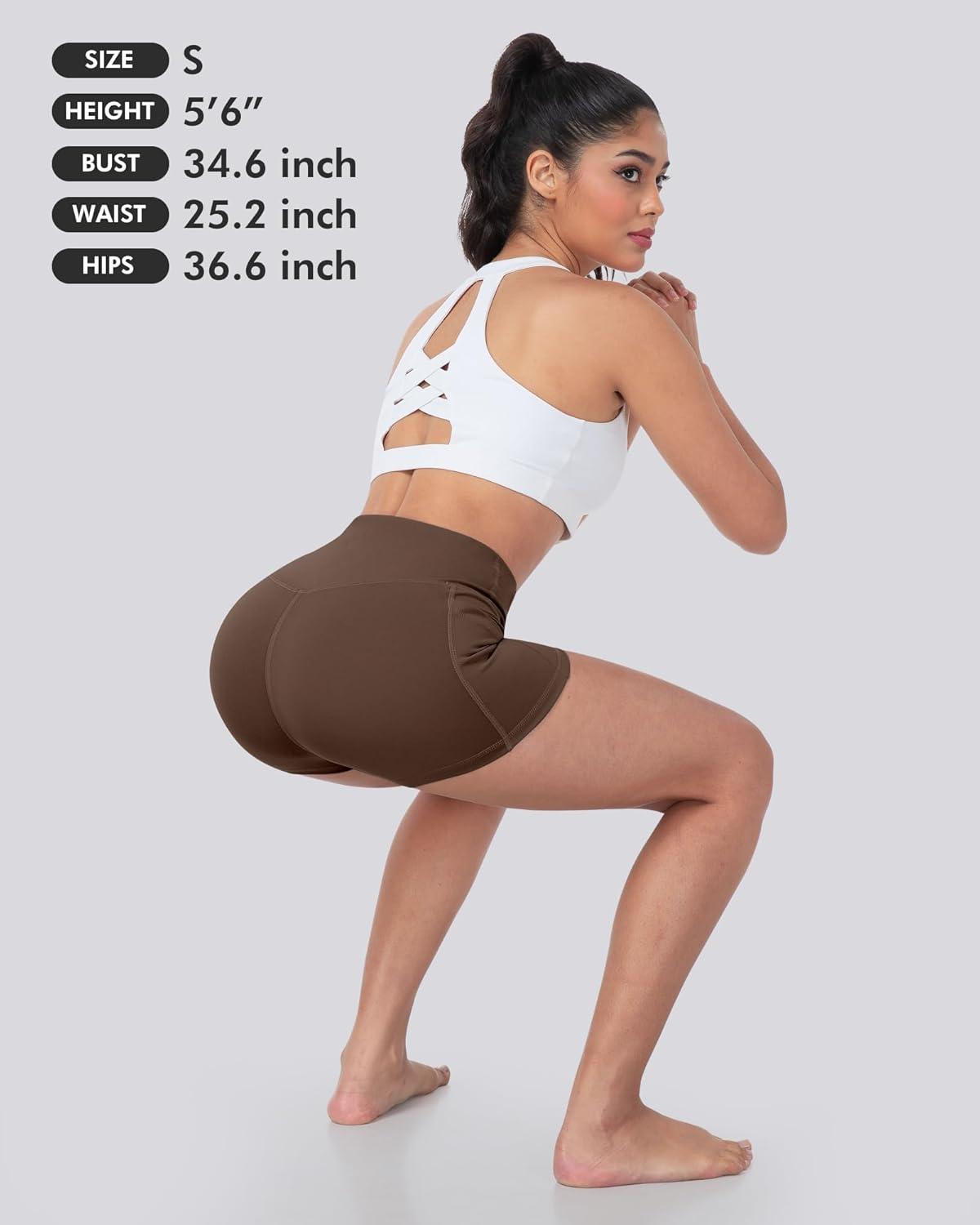 imageLZYVOO Biker Spandex Shorts Women High Waisted Tummy Control Workout Yoga Shorts with Pockets5packs BlackRed MerlotBrownNavyArmy Green
