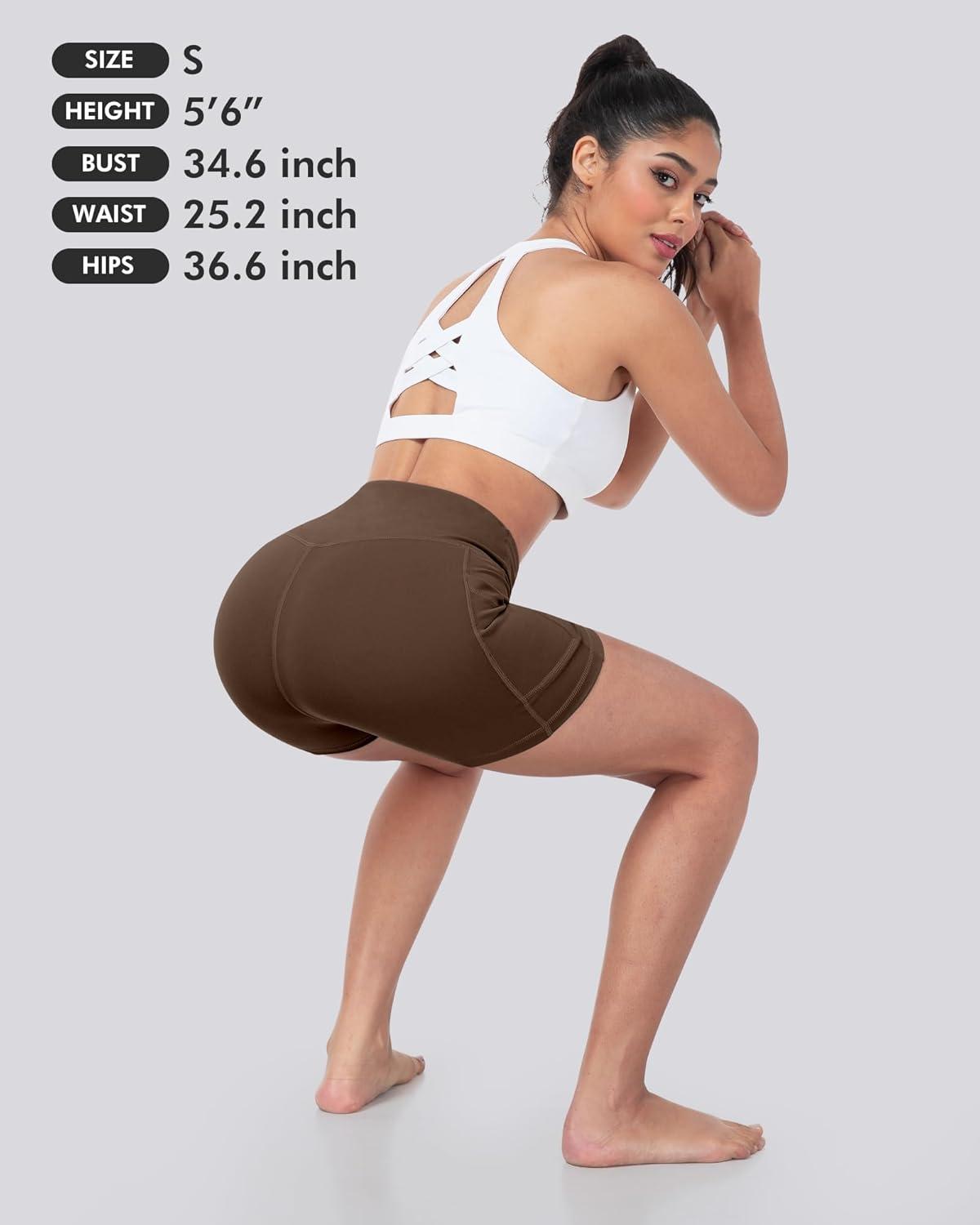 imageLZYVOO Biker Spandex Shorts Women High Waisted Tummy Control Workout Yoga Shorts with Pockets5packs BlackRed MerlotBrownNavyArmy Green