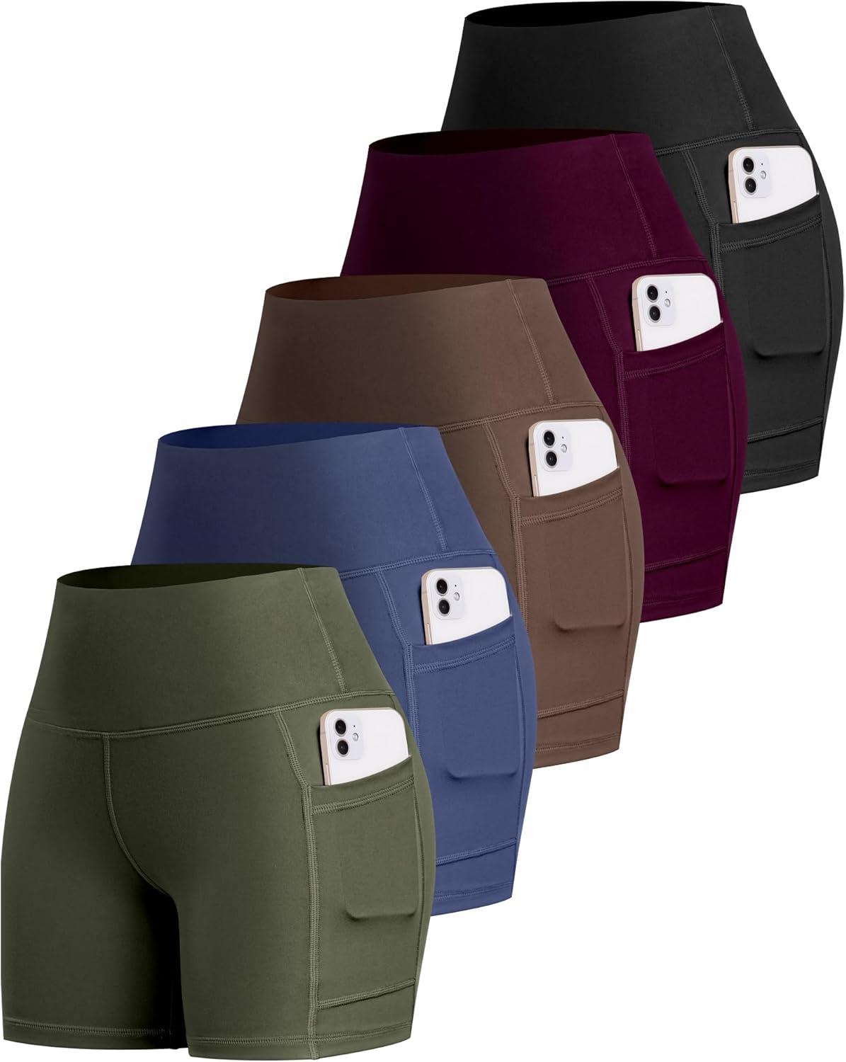 imageLZYVOO Biker Spandex Shorts Women High Waisted Tummy Control Workout Yoga Shorts with Pockets5packs BlackRed MerlotBrownNavyArmy Green