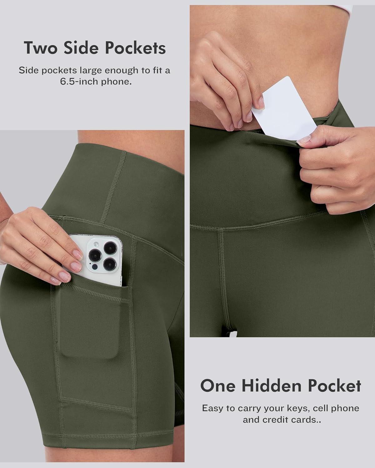 imageLZYVOO Biker Spandex Shorts Women High Waisted Tummy Control Workout Yoga Shorts with Pockets5packs BlackRed MerlotBrownNavyArmy Green