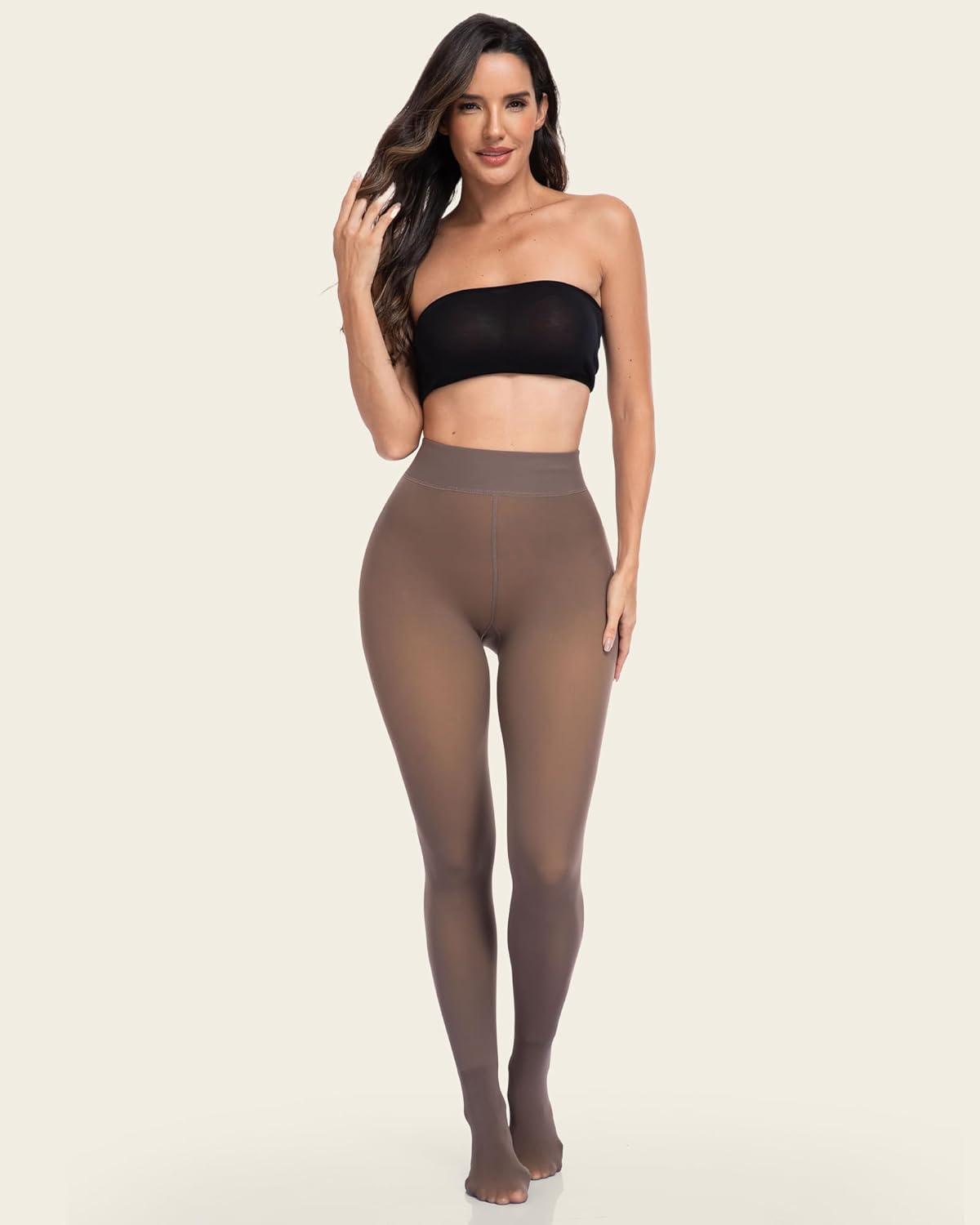 imageLZYVOO Fleece Lined Winter Tights Women Fake Translucent Warm Pantyhose Sheer Thick Thermal Tights Leggings3 Packs Black Dark Brown Light Brown