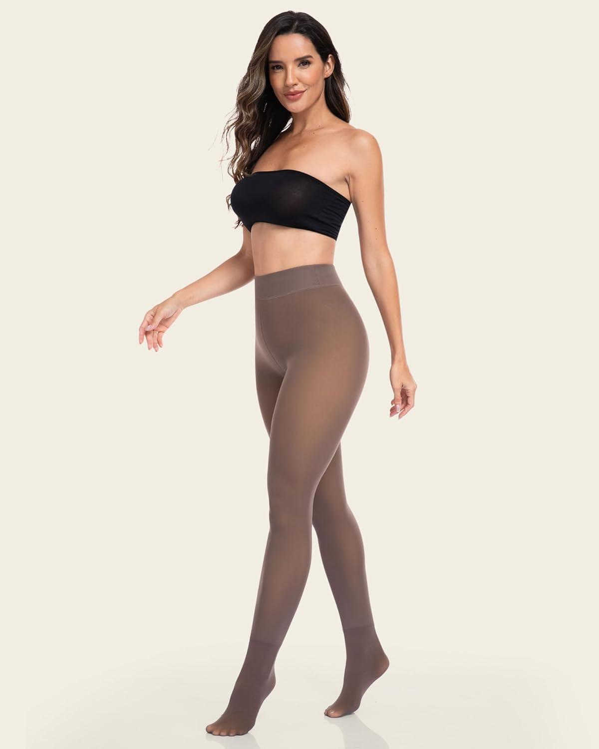 imageLZYVOO Fleece Lined Winter Tights Women Fake Translucent Warm Pantyhose Sheer Thick Thermal Tights Leggings3 Packs Black Dark Brown Light Brown