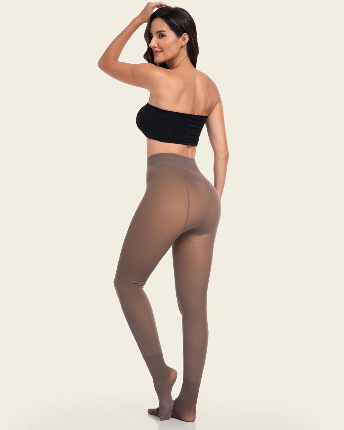 imageLZYVOO Fleece Lined Winter Tights Women Fake Translucent Warm Pantyhose Sheer Thick Thermal Tights Leggings3 Packs Black Dark Brown Light Brown