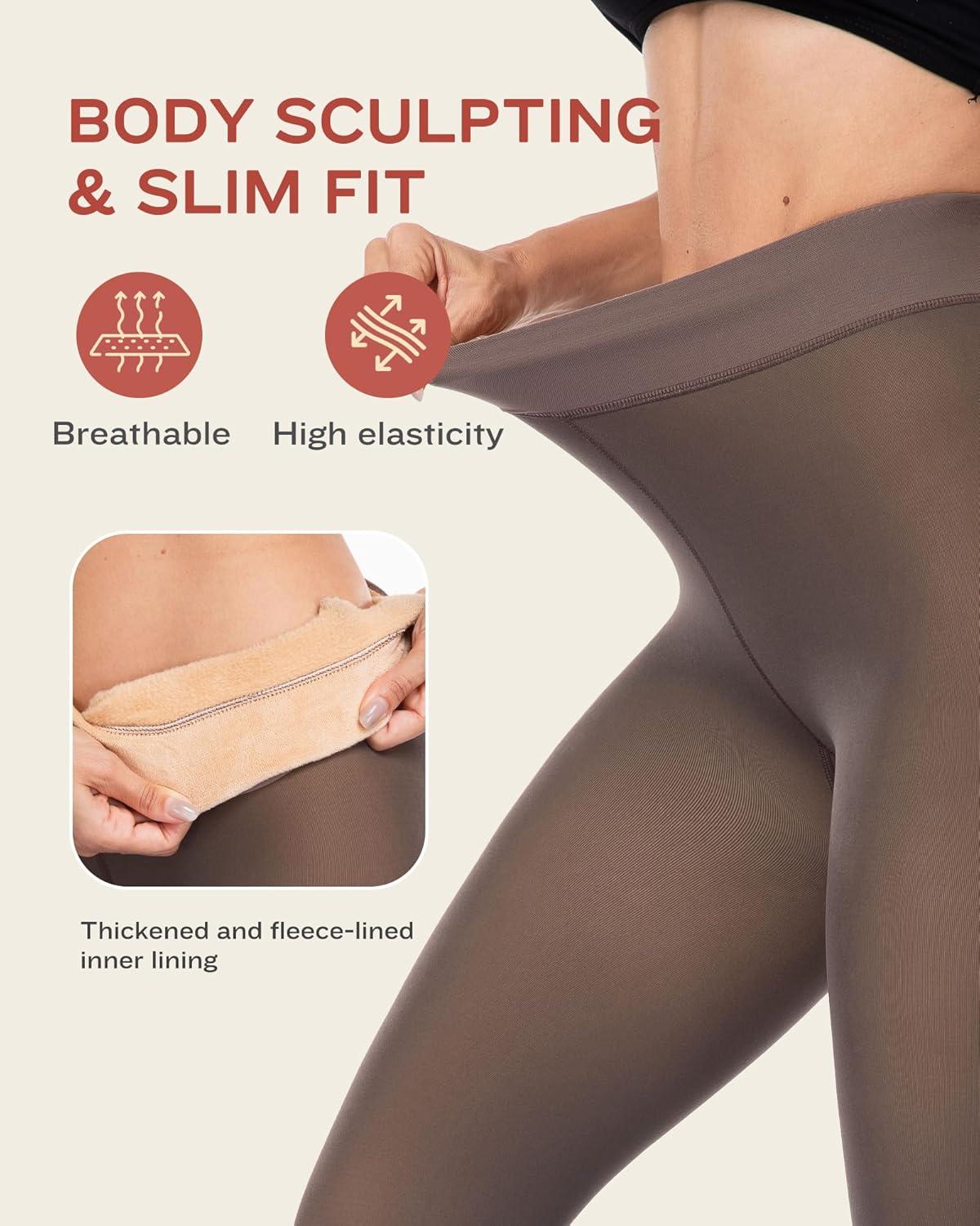 imageLZYVOO Fleece Lined Winter Tights Women Fake Translucent Warm Pantyhose Sheer Thick Thermal Tights Leggings3 Packs Black Dark Brown Light Brown