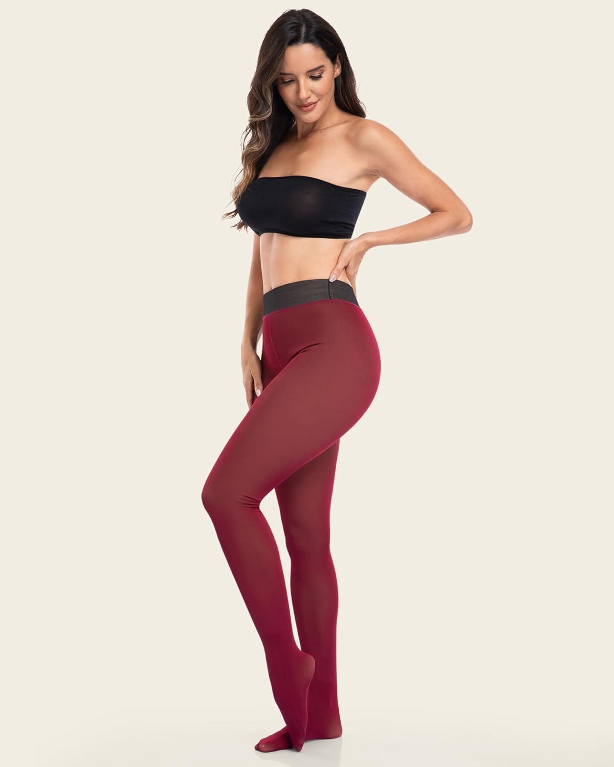 imageLZYVOO Fleece Lined Winter Tights Women Fake Translucent Warm Pantyhose Sheer Thick Thermal Tights Leggings3 Packs Black Navy Wine