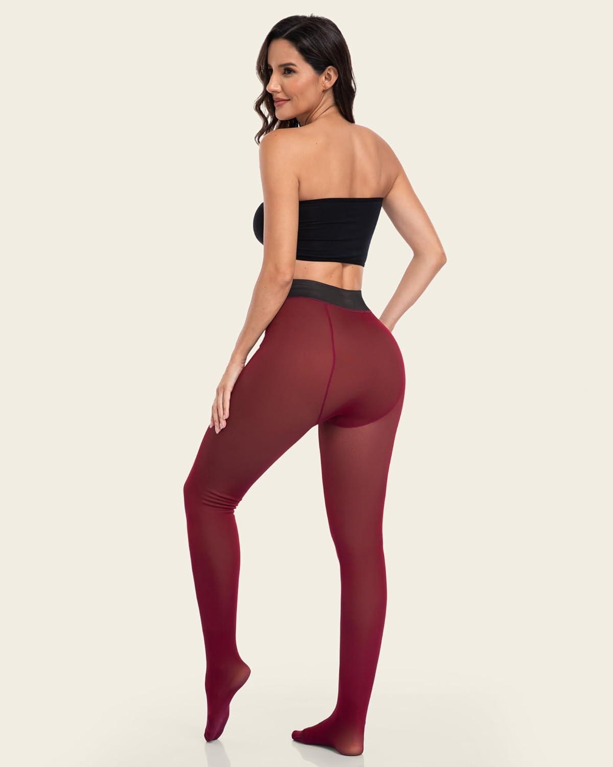 imageLZYVOO Fleece Lined Winter Tights Women Fake Translucent Warm Pantyhose Sheer Thick Thermal Tights Leggings3 Packs Black Navy Wine