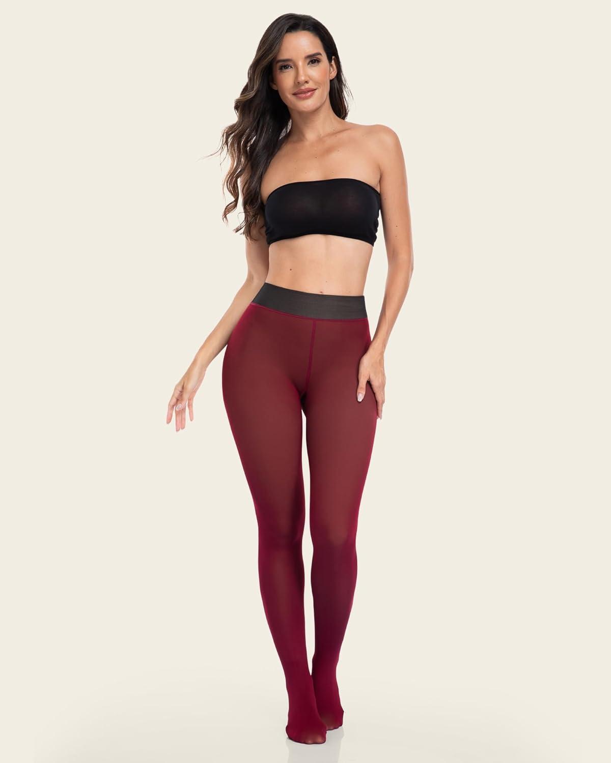 imageLZYVOO Fleece Lined Winter Tights Women Fake Translucent Warm Pantyhose Sheer Thick Thermal Tights Leggings3 Packs Black Navy Wine
