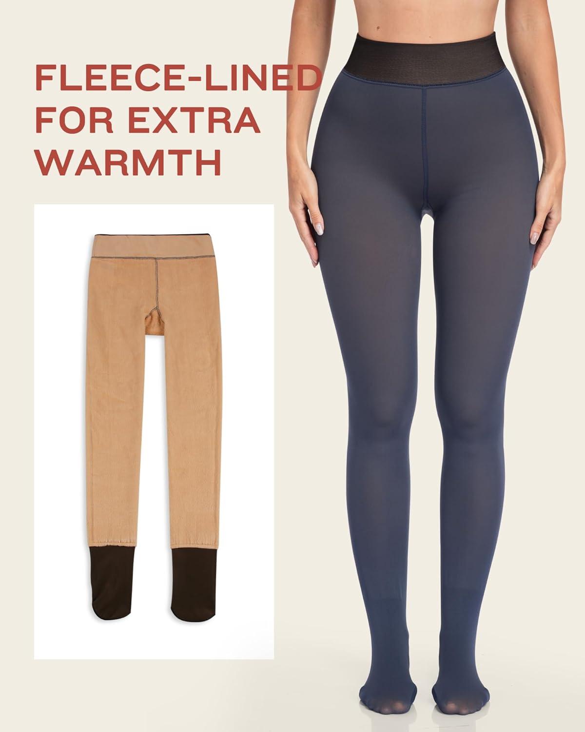 imageLZYVOO Fleece Lined Winter Tights Women Fake Translucent Warm Pantyhose Sheer Thick Thermal Tights Leggings3 Packs Black Navy Wine