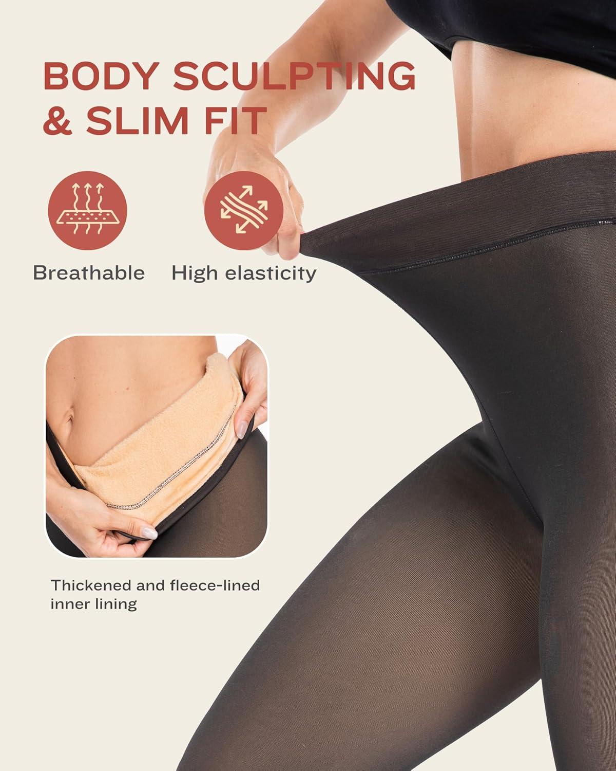 imageLZYVOO Fleece Lined Winter Tights Women Fake Translucent Warm Pantyhose Sheer Thick Thermal Tights LeggingsBlack