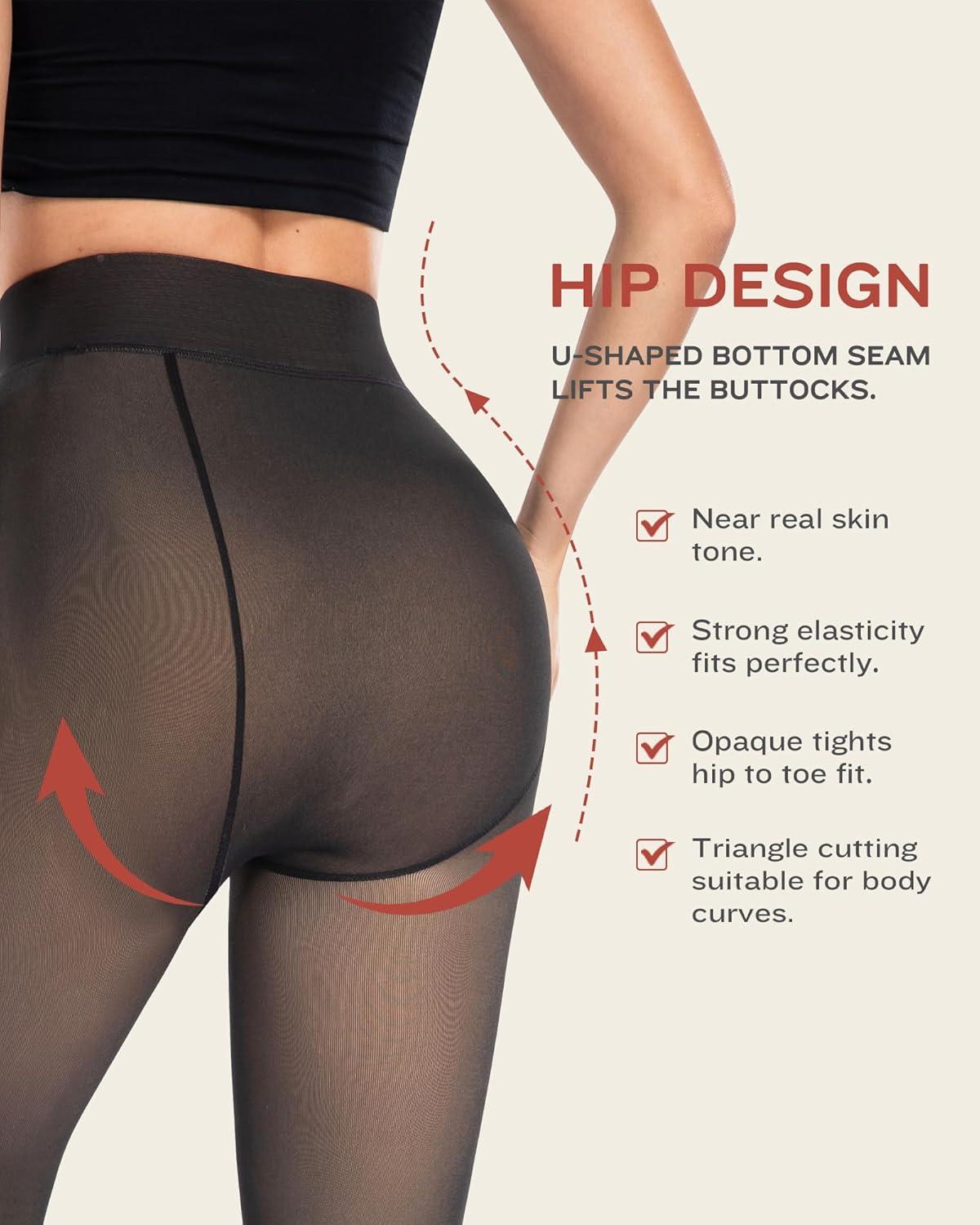 imageLZYVOO Fleece Lined Winter Tights Women Fake Translucent Warm Pantyhose Sheer Thick Thermal Tights LeggingsBlack