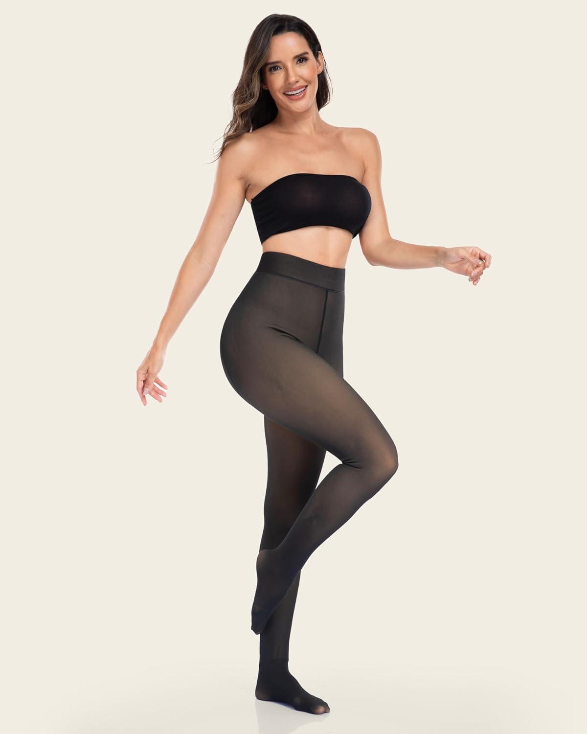 imageLZYVOO Fleece Lined Winter Tights Women Fake Translucent Warm Pantyhose Sheer Thick Thermal Tights LeggingsBlack