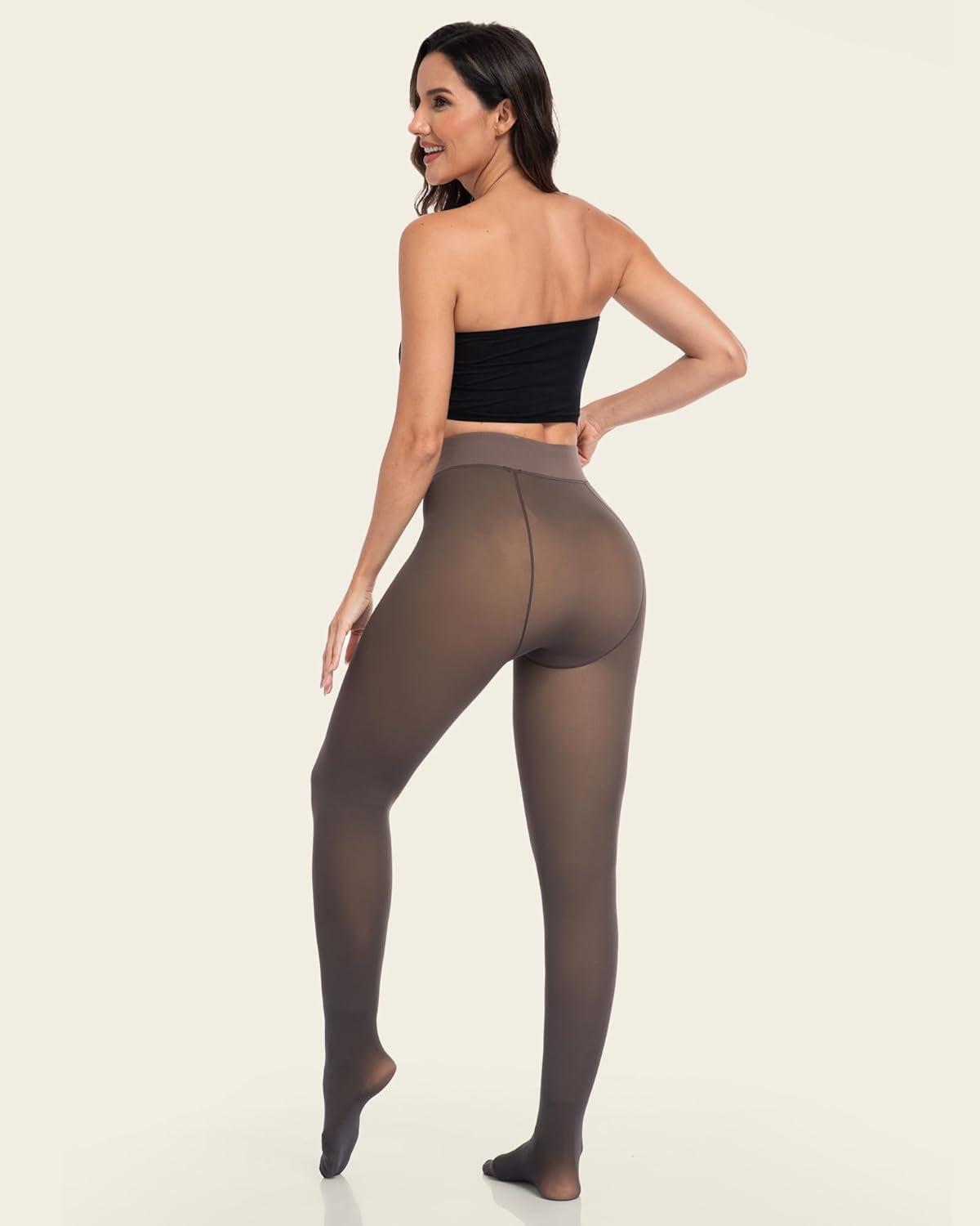 imageLZYVOO Fleece Lined Winter Tights Women Fake Translucent Warm Pantyhose Sheer Thick Thermal Tights LeggingsDark Brown